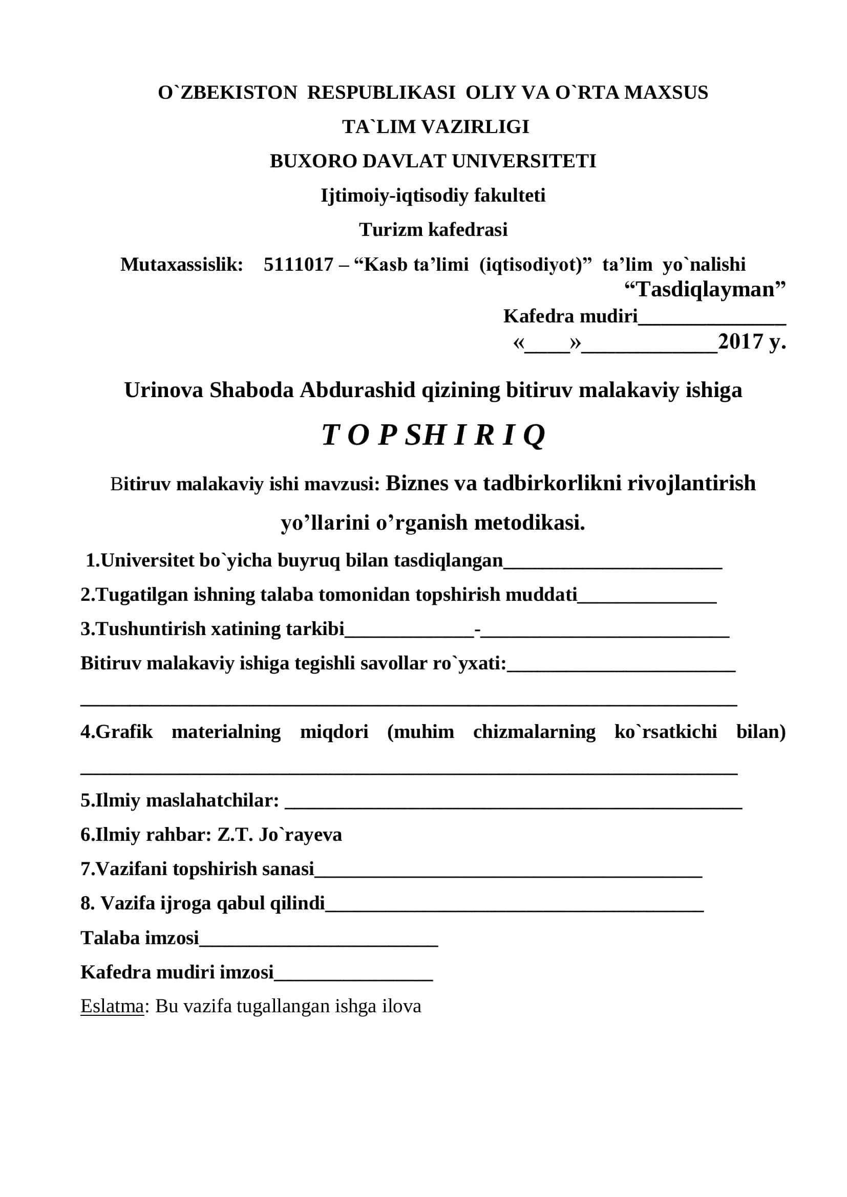 Biznes va tadbirkorlikni rivojlantirish yo’llarini o’rganish metodikasi 2