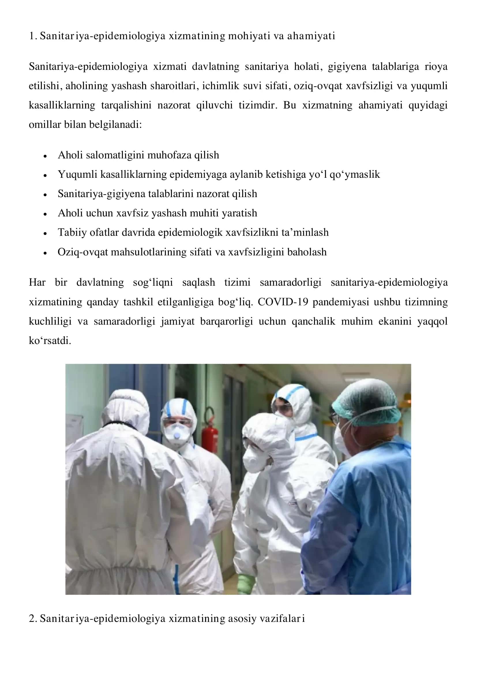 SANITARIYA–EPIDEMIOLOGIYA XIZMATINI UYUSHTIRISH 2