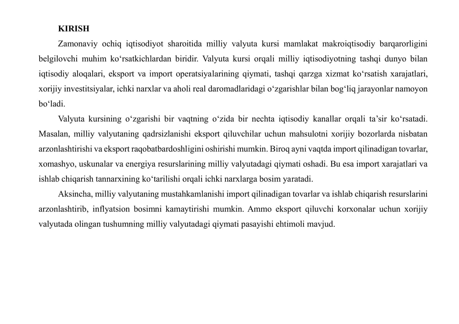 VALYUTA KURSINING O‘ZGARISHI HAMDA UNING EKSPORT, IMPORT VA INFLYATSIYAGA TA’SIRI BO‘YICHA TAHLIL 2