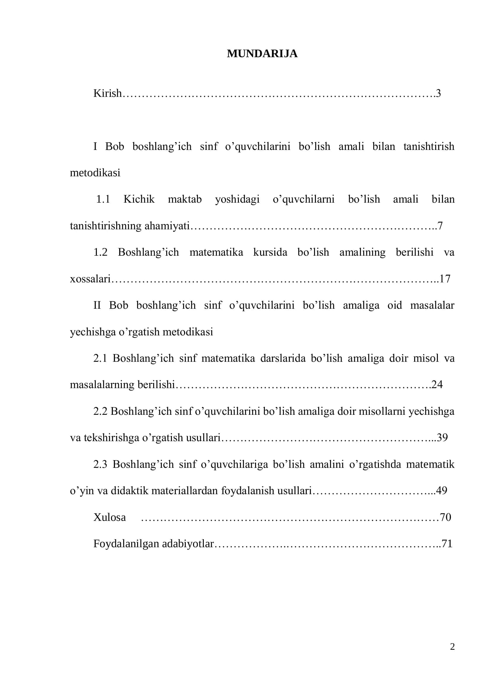 BOSHLANG’ICH SINF MATEMATIKA DARSLARIDA BO’LISH AMALINI O’RGATISHDA QOLDIQLI BO’LISHDAN 2
