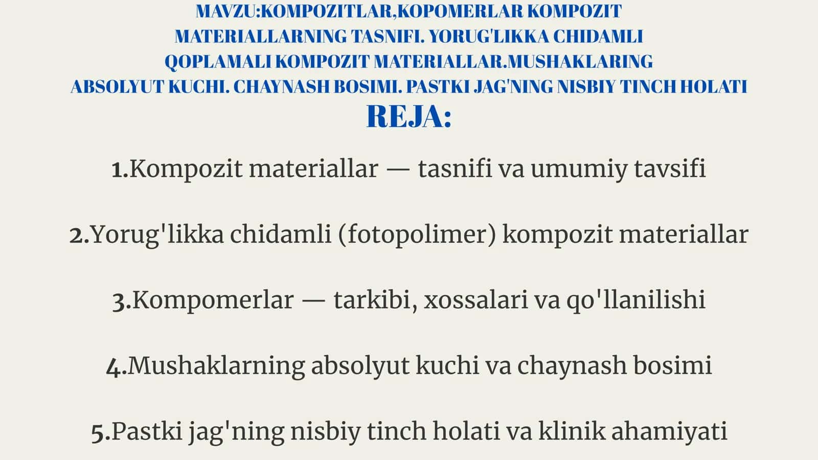 ORTOPEDIK STOMATOLOGIYA PROPEDEVTIKASI FANIDAN TAYYORLAGAN MUSTAQIL ISHI 2