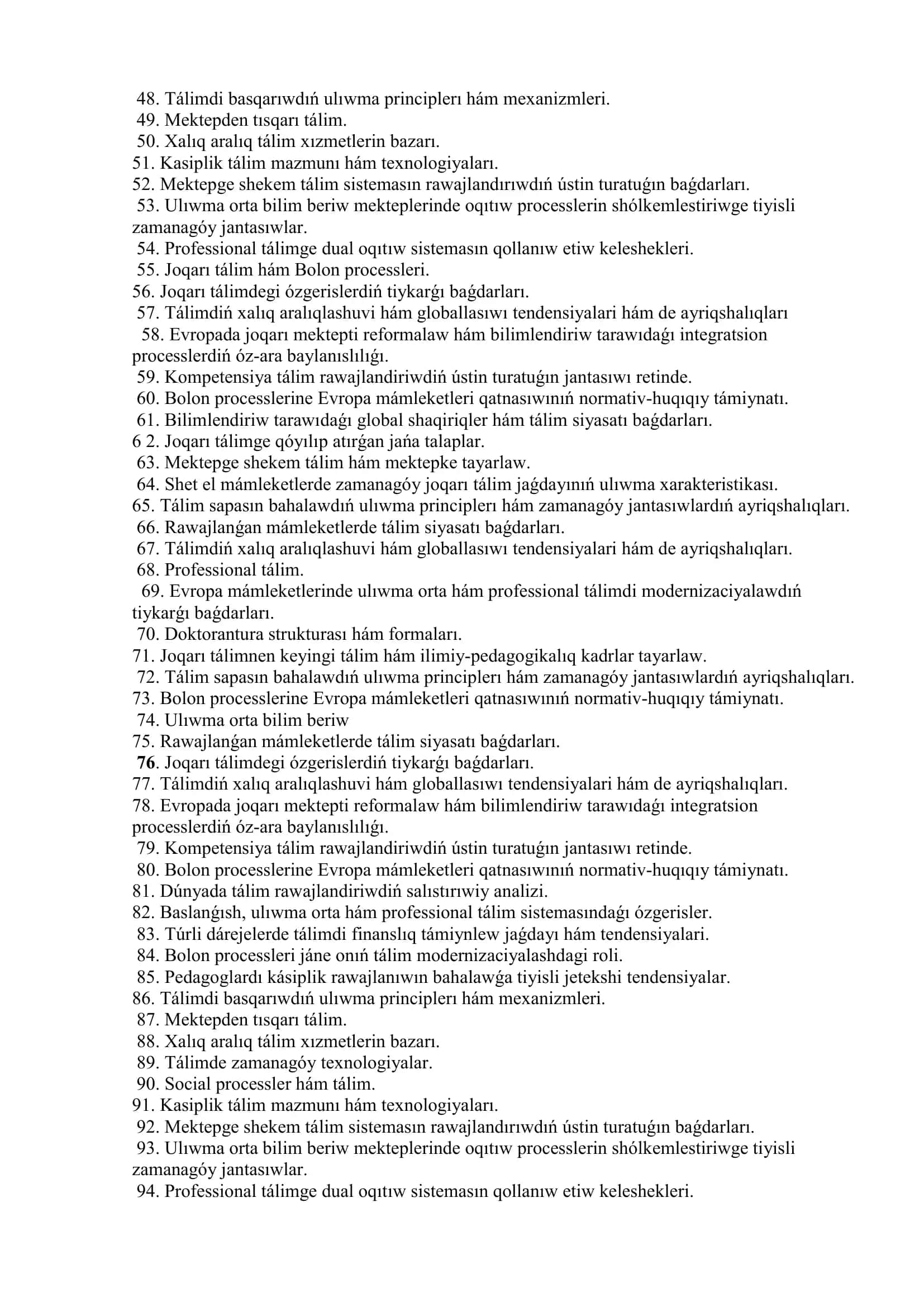 Úzliksiz tálim hám zamanagoy jantasıwlar páninen sorawlar toplamı 2