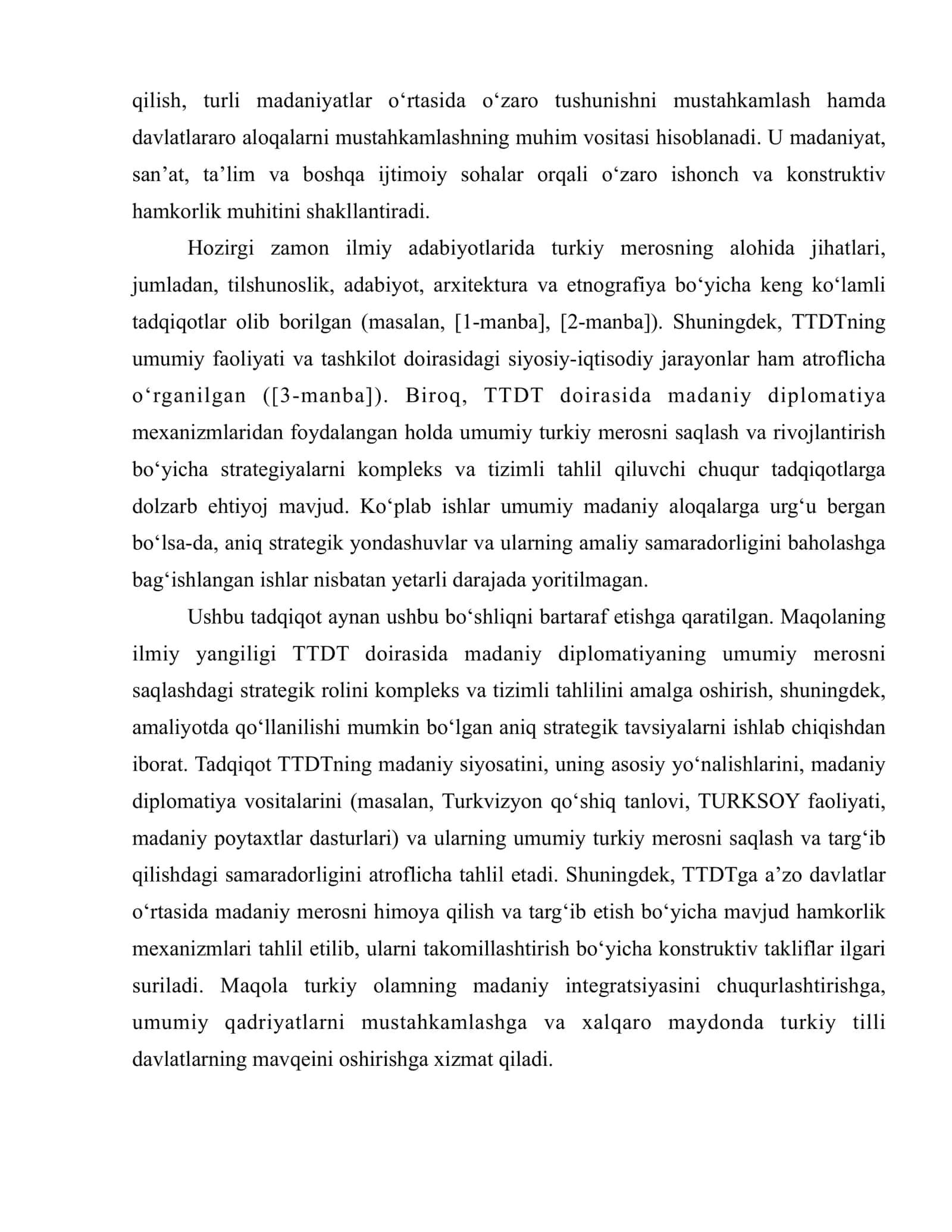 TURKIY TILLI DAVLATLAR TASHKILOTI VA MADANIY DIPLOMATIYA: UMUMIY MEROSNI SAQLASH STRATEGIYALARI 2