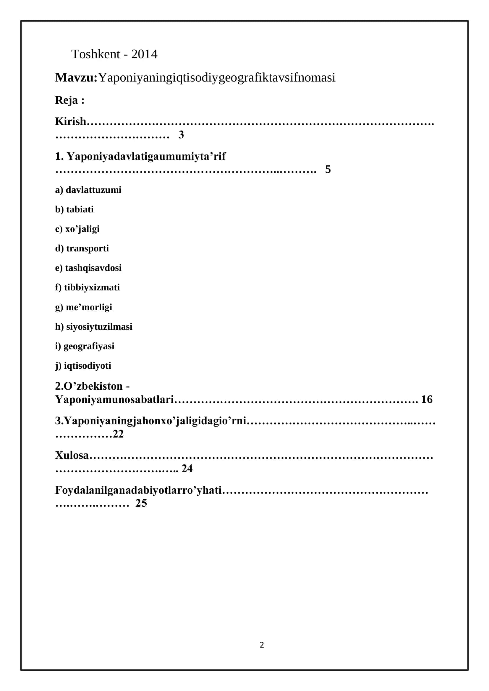 Yaponiyaning iqtisodiy geografik tavsifnomasi 2