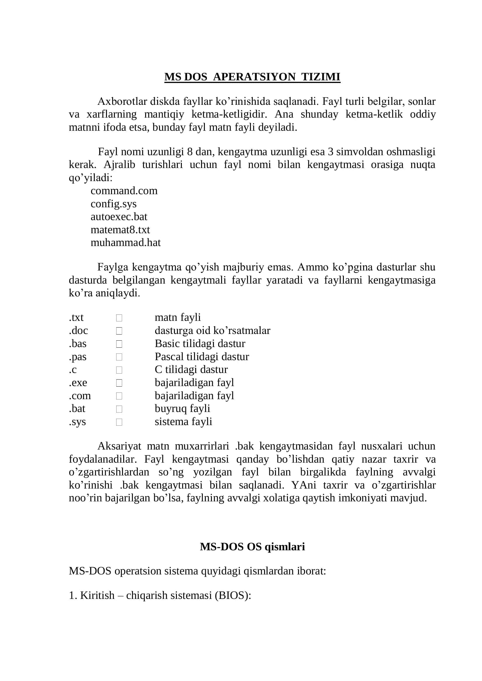 MS DOS OPERATSIYON TIZIMI 2