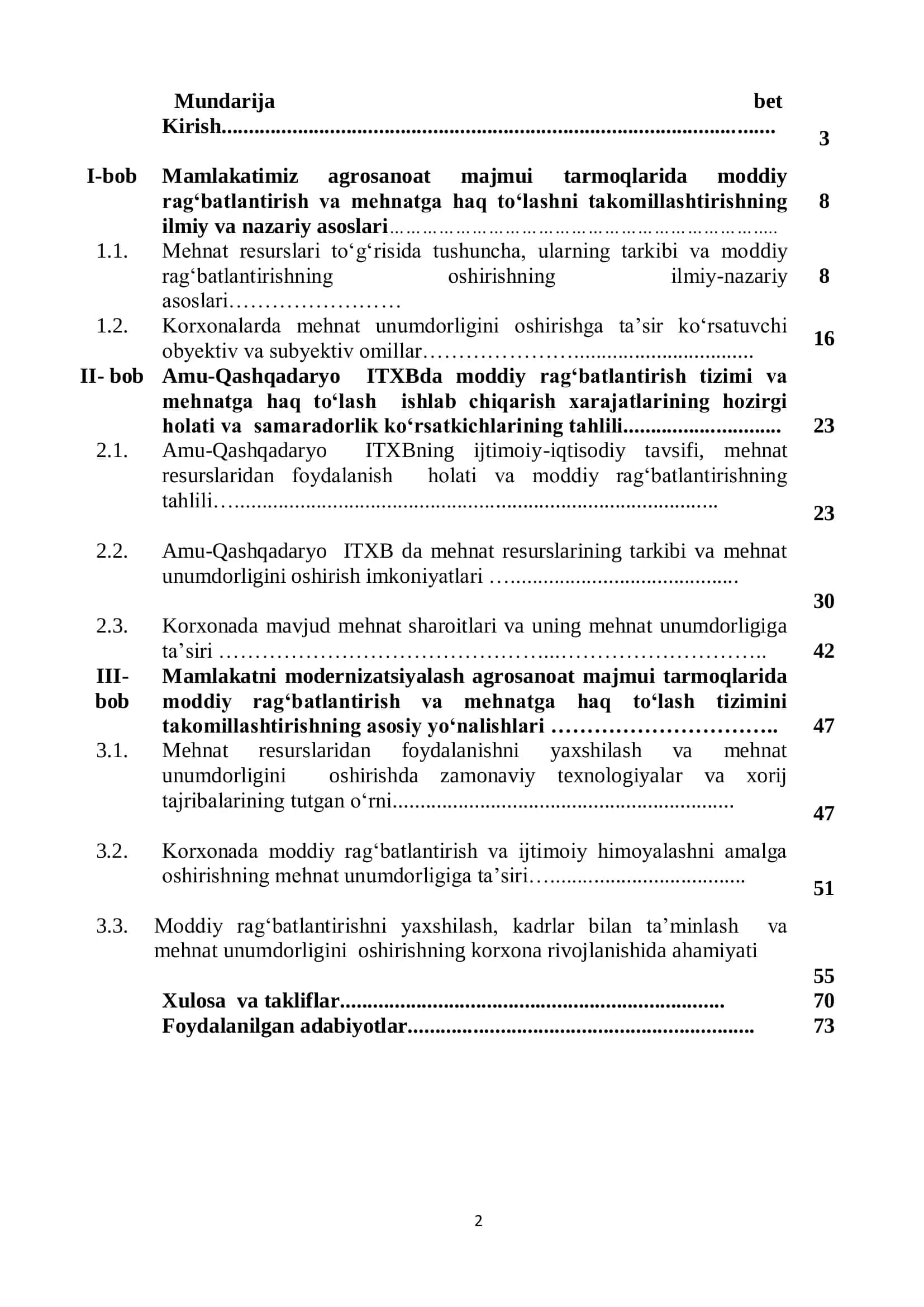Agrosanoat majmuasi tarmoqlarida moddiy rag‘batlantirish tizimi va mehnatga haq to‘lashni takomillashtirish 2