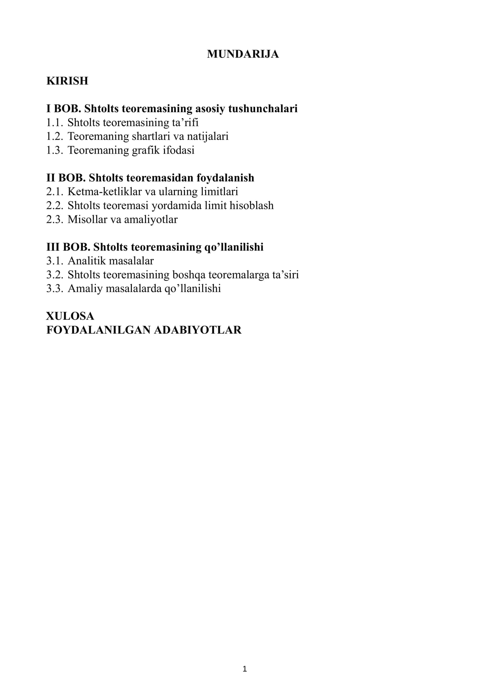 NUMONOVA JASMINA KABIROVNANING MATEMATIK ANALIZ FANIDAN TAYYORLAGAN KURS ISHI 2