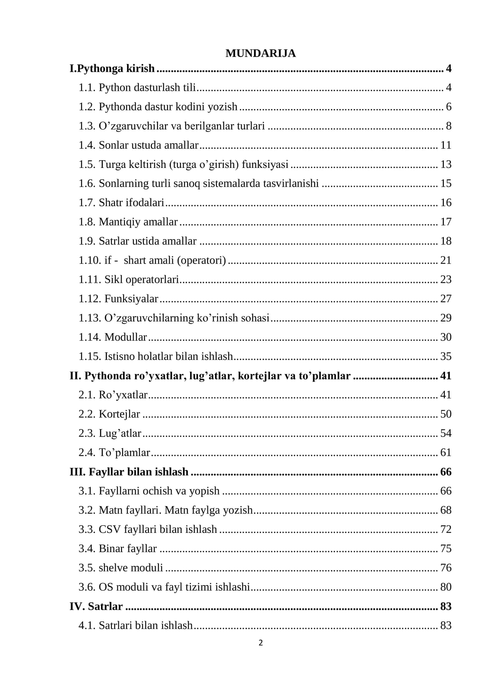 PYTHON DASTURLASH TILI O’quv – uslubiy qo’llanma 2