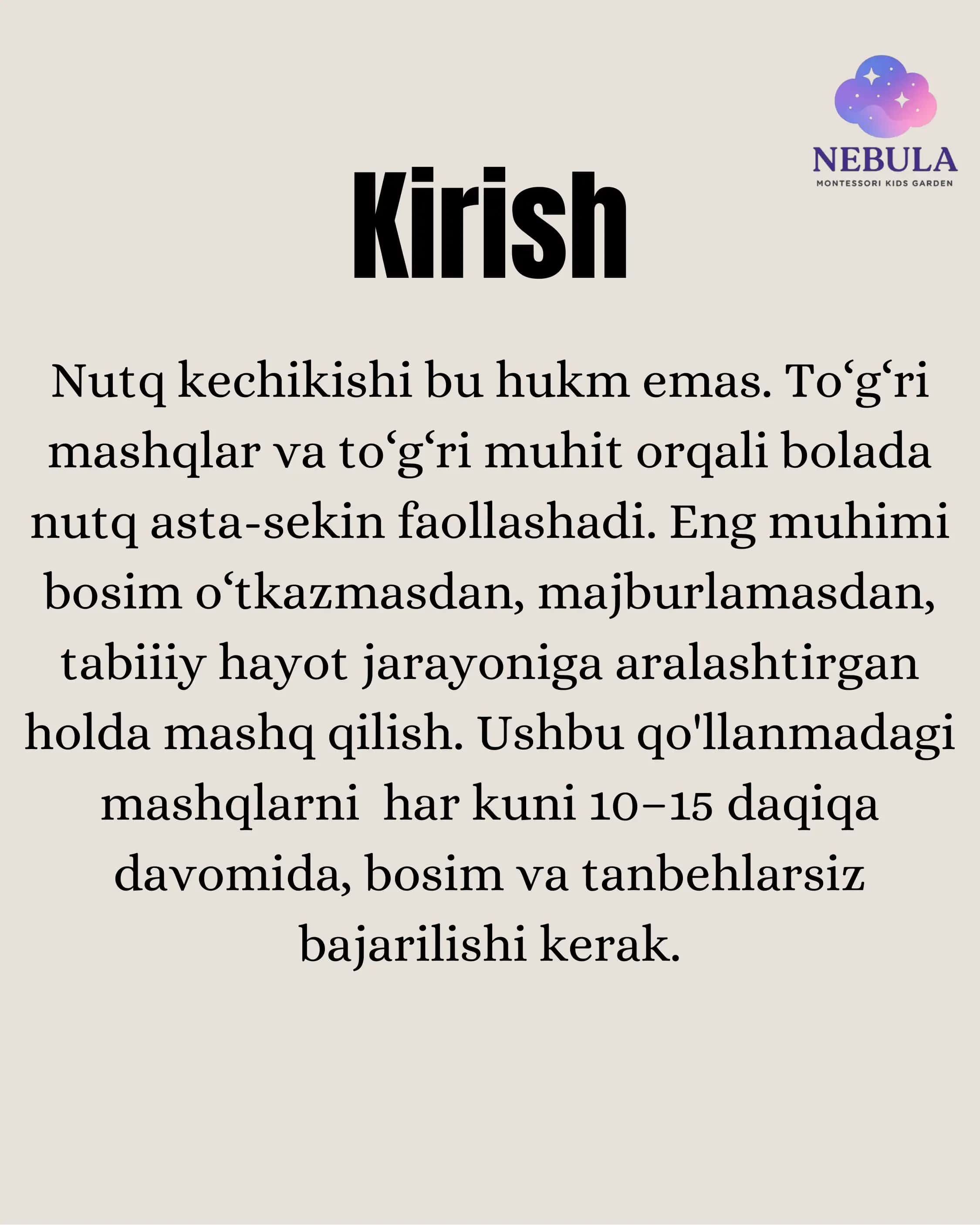 Nutqi Kechikayotgan Bolalar Uchun Nebula Montessori 10 Amaliy Mashg‘ulotlar To‘plami 2