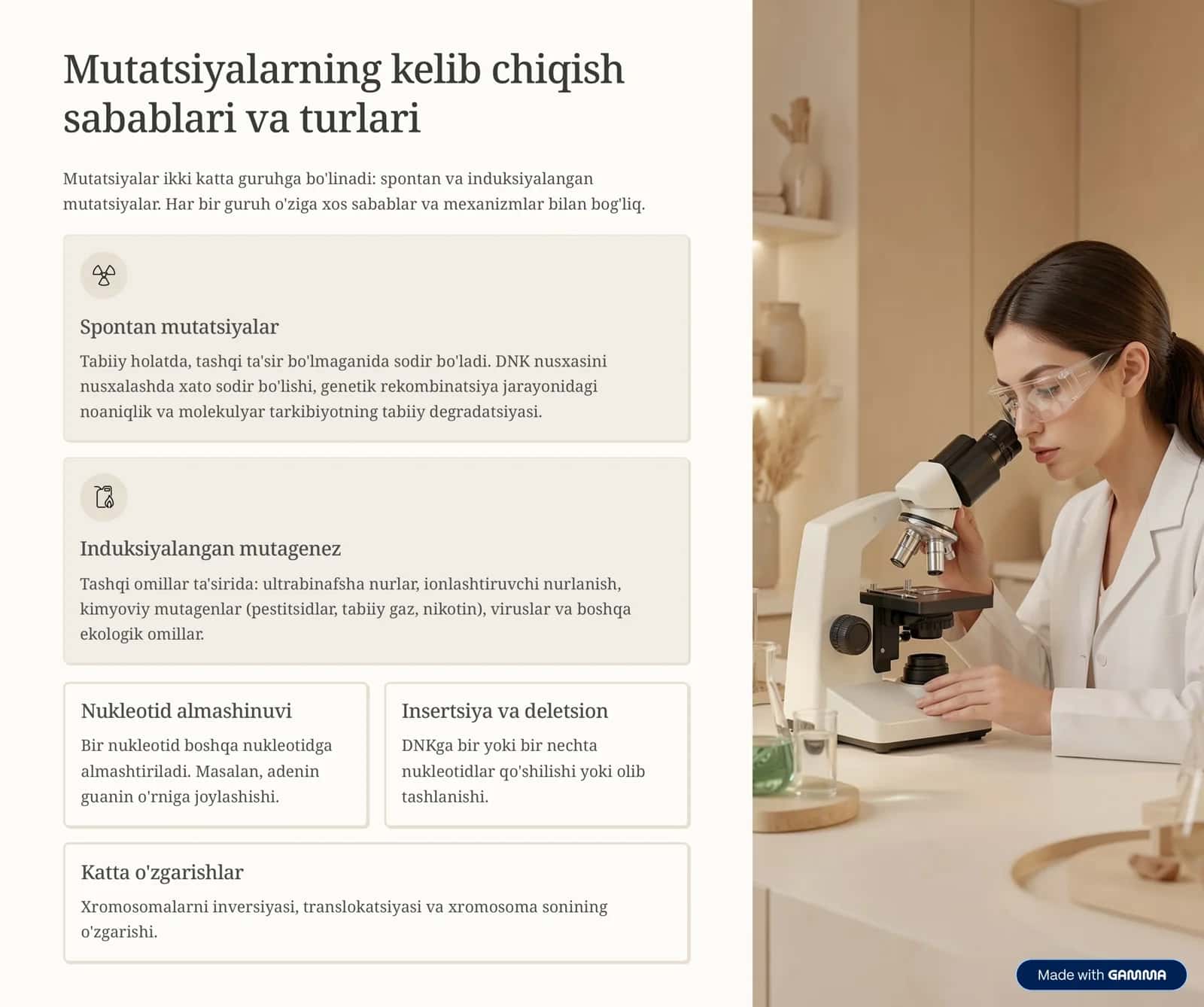 Mutatsiyalar: Sabablari, shakllari, ahamiyati va biologik oqibatlari 2