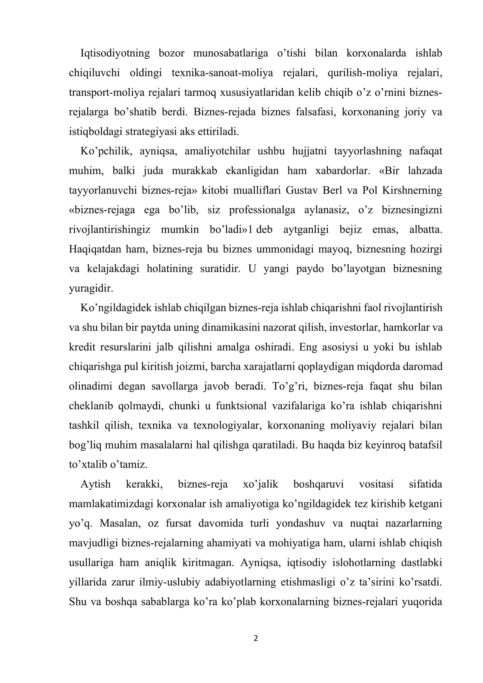 Korxona boshqaruvida biznes-reja ahamiyati 2