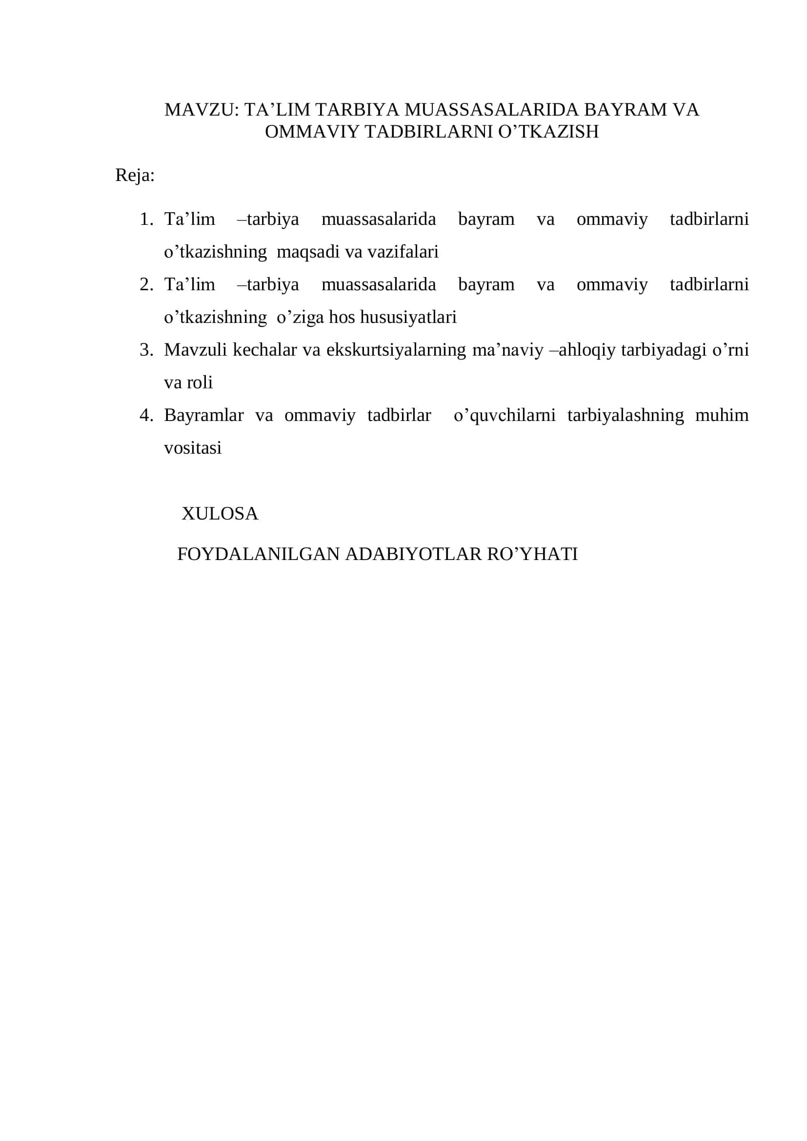 TA’LIM TARBIYA MUASSASALARIDA BAYRAM VA OMMAVIY TADBIRLARNI O’TKAZISH 2
