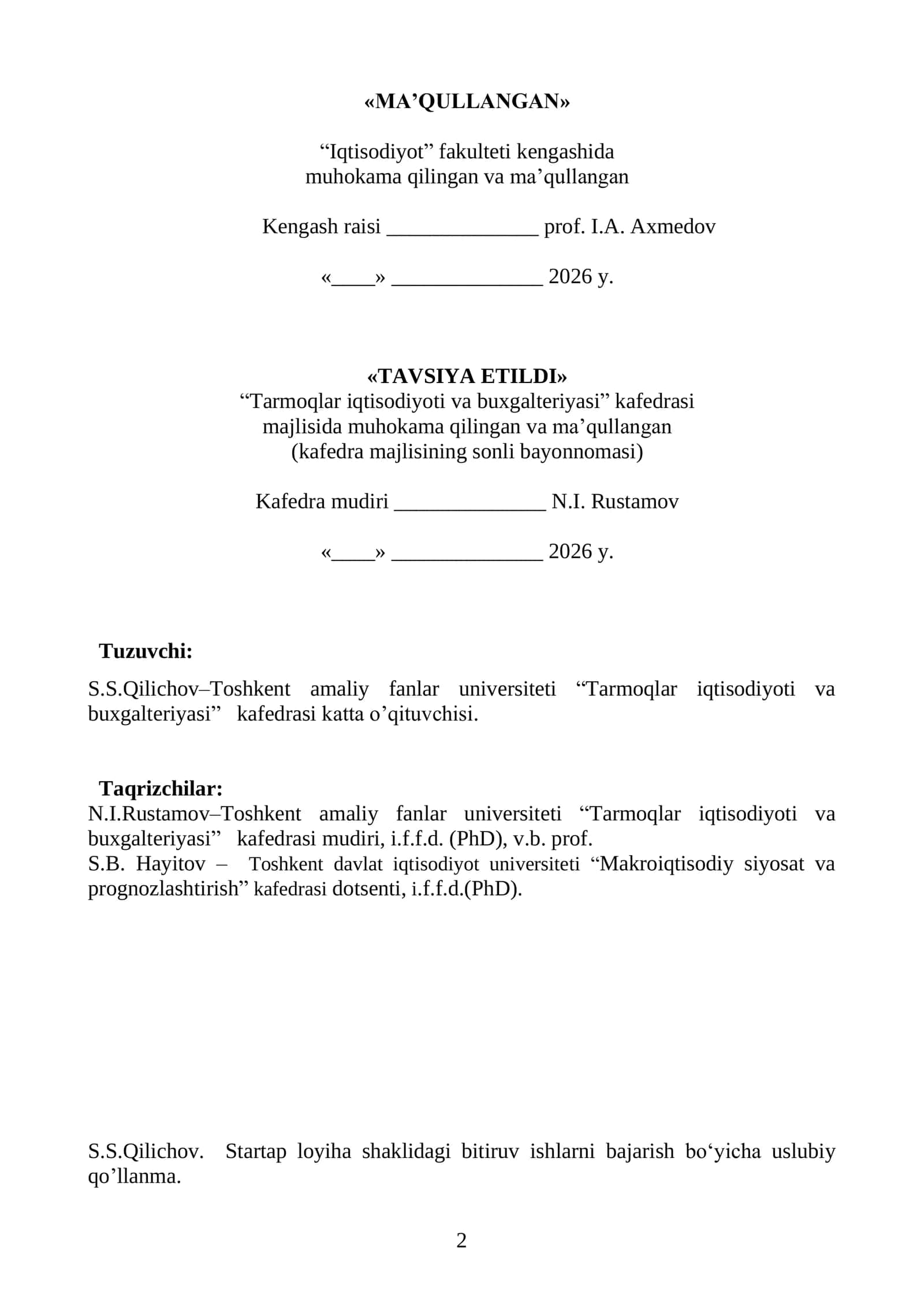 BITIRUV ISHLARINI BAJARISH BO‘YICHA USLUBIY QO‘LLANMA (Startap loyiha asosida) 2