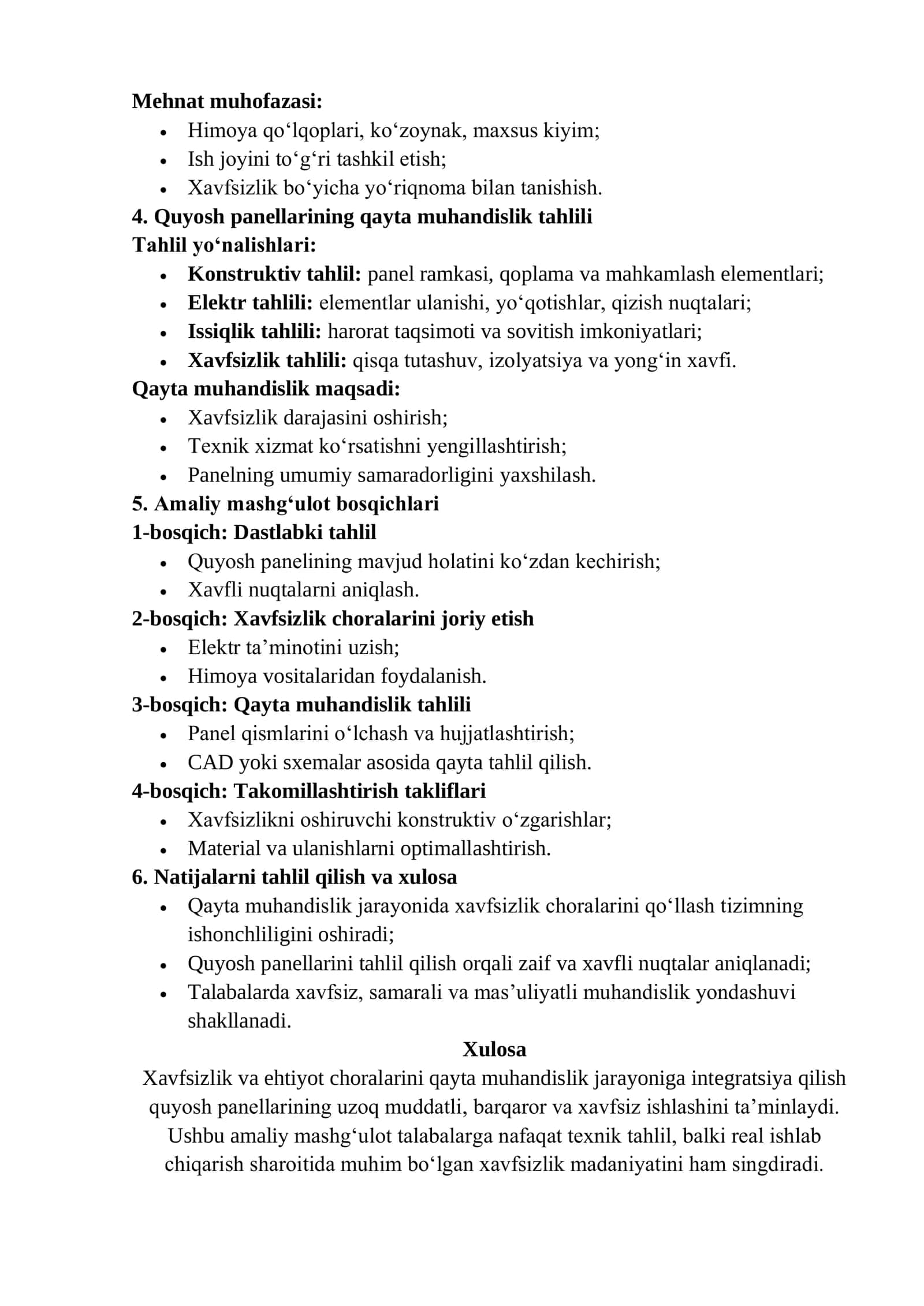 Amaliy mashg‘ulot №14 Xavfsizlik va ehtiyot choralarini qayta muhandislik jarayonida qo‘llash. Quyosh panellarining qayta muhandislik tahlilini amalga oshirish 2