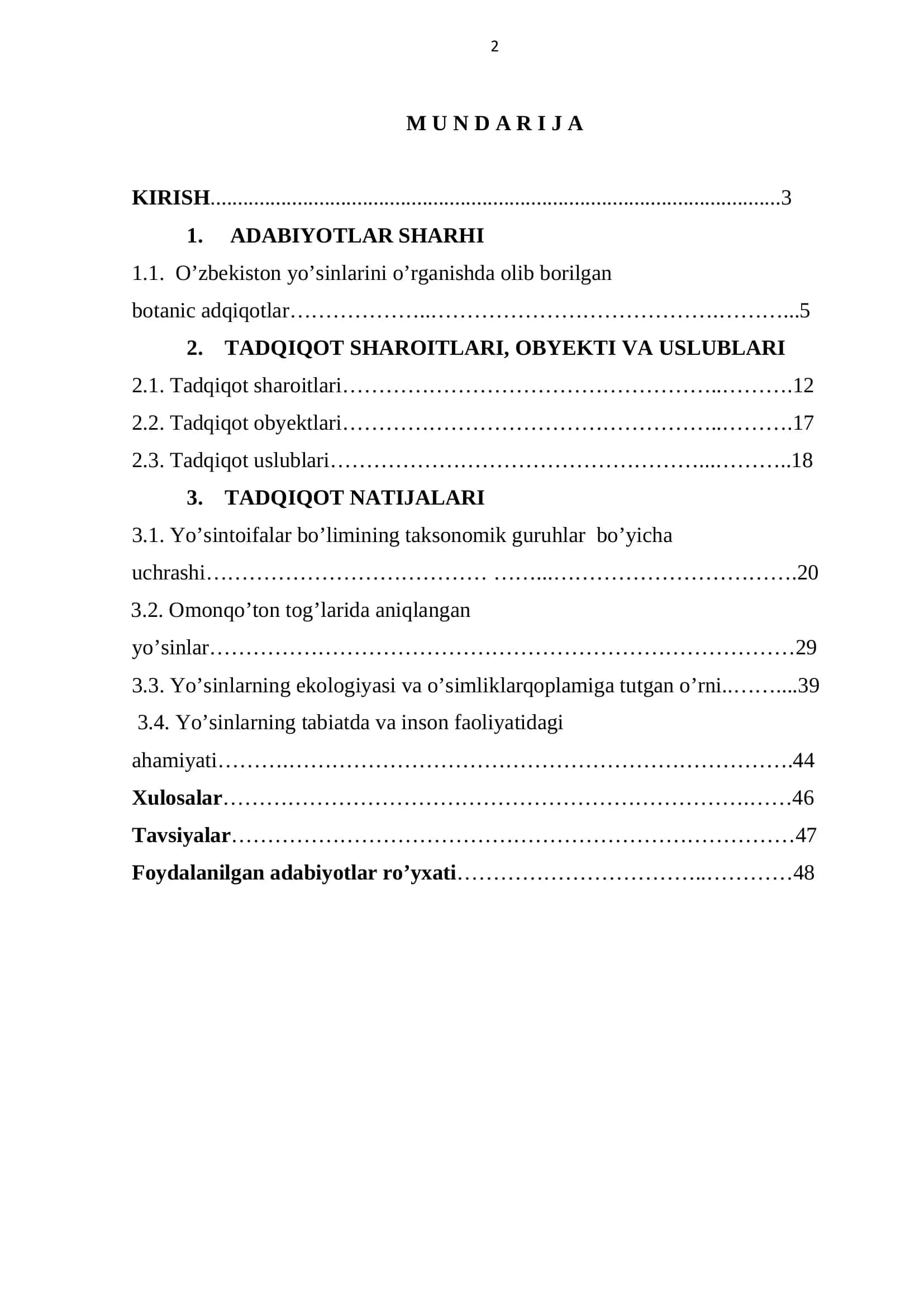 Tarqalgan Yo'sinlar va Ularning Ekologiyasi 2