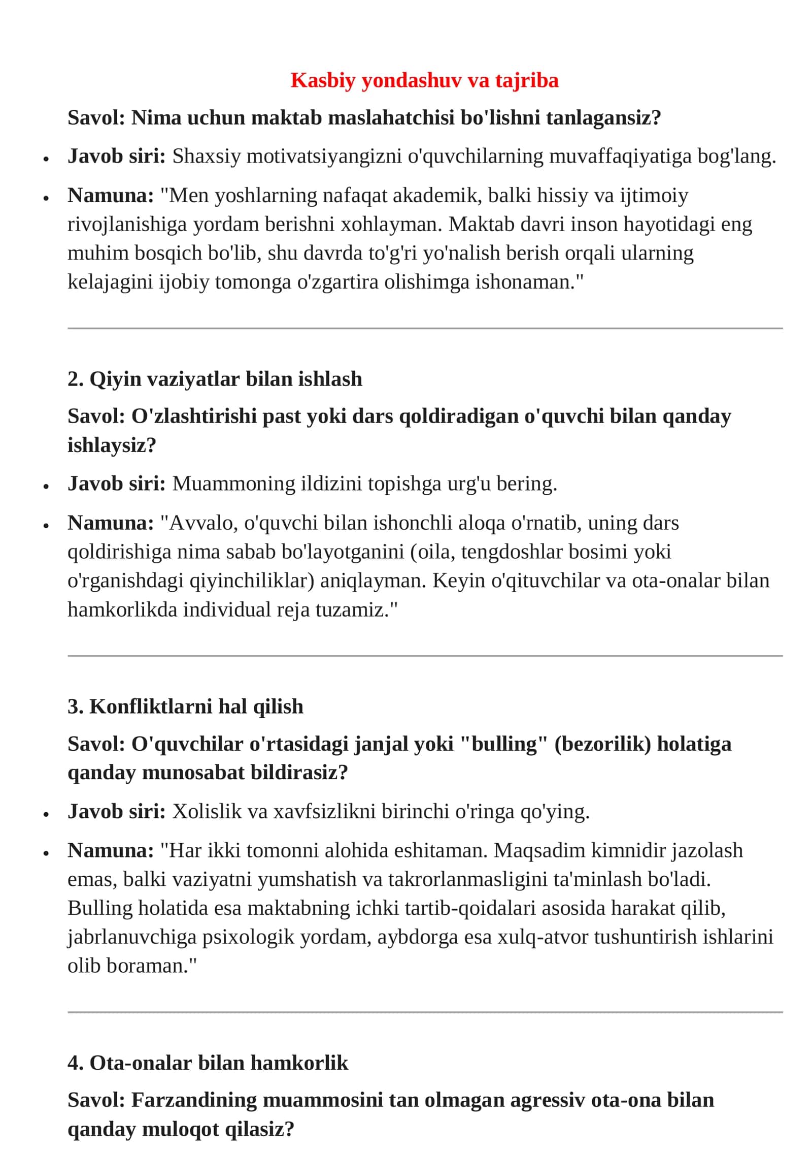 2026 MAKTAB MASLAHATCHISI SUHBAT SAVOLLARI VA JAVOBLARI. TESTLARI BILAN 2
