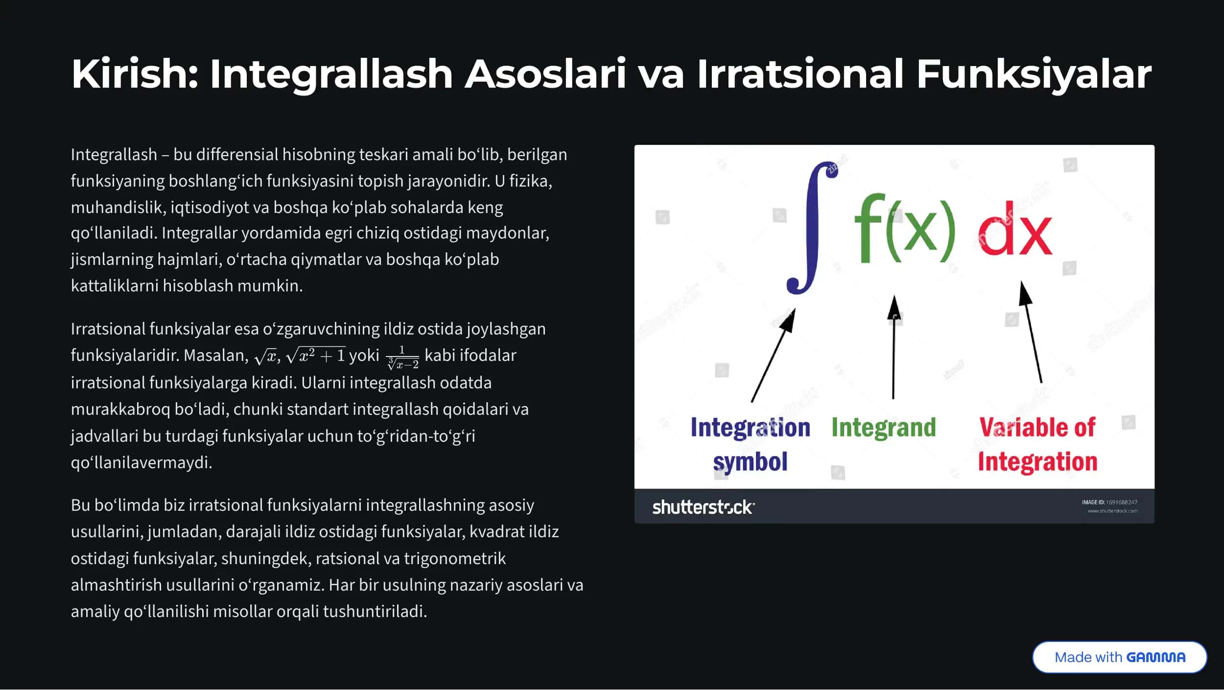 Integrallash Asoslari va Irratsional Funksiyalar 2