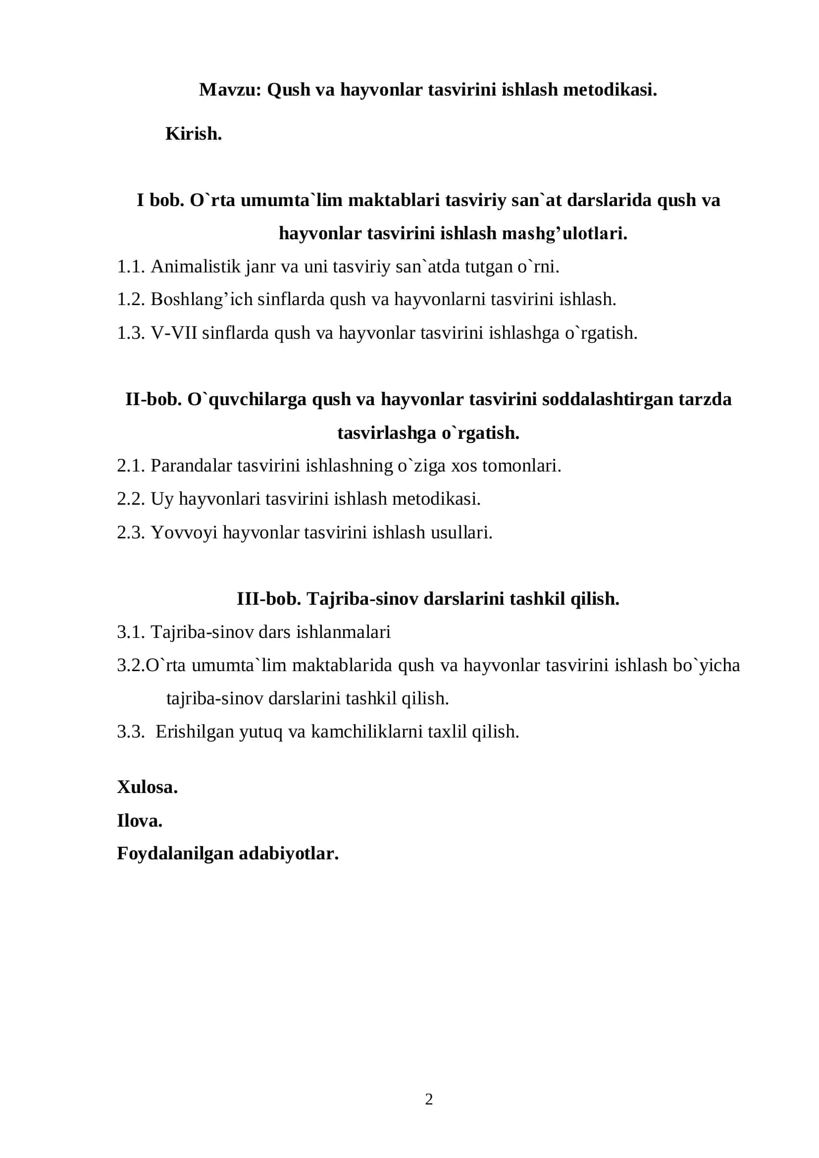 Qush va hayvonlar tasvirini ishlash metodikasi 2