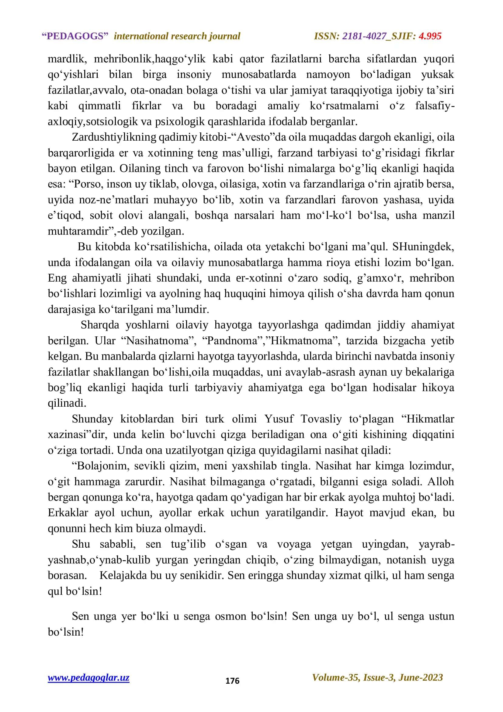 SHARQ MUTAFAKKIRLARI ASARLARIDA OILA TARBIYASI MASALALARI 2