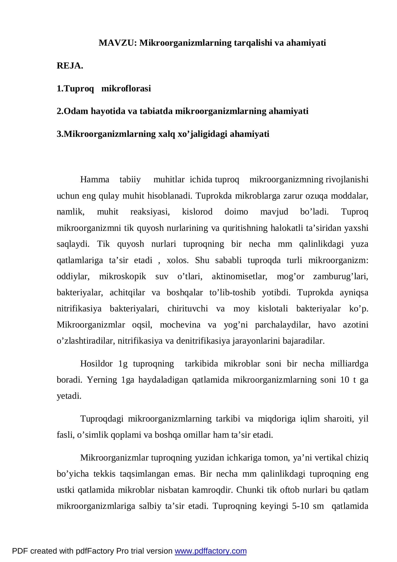 MIKROBIOLOGIYA VA QISHLOQ XO’JALIK BIOTEXNALOGIYASI 2