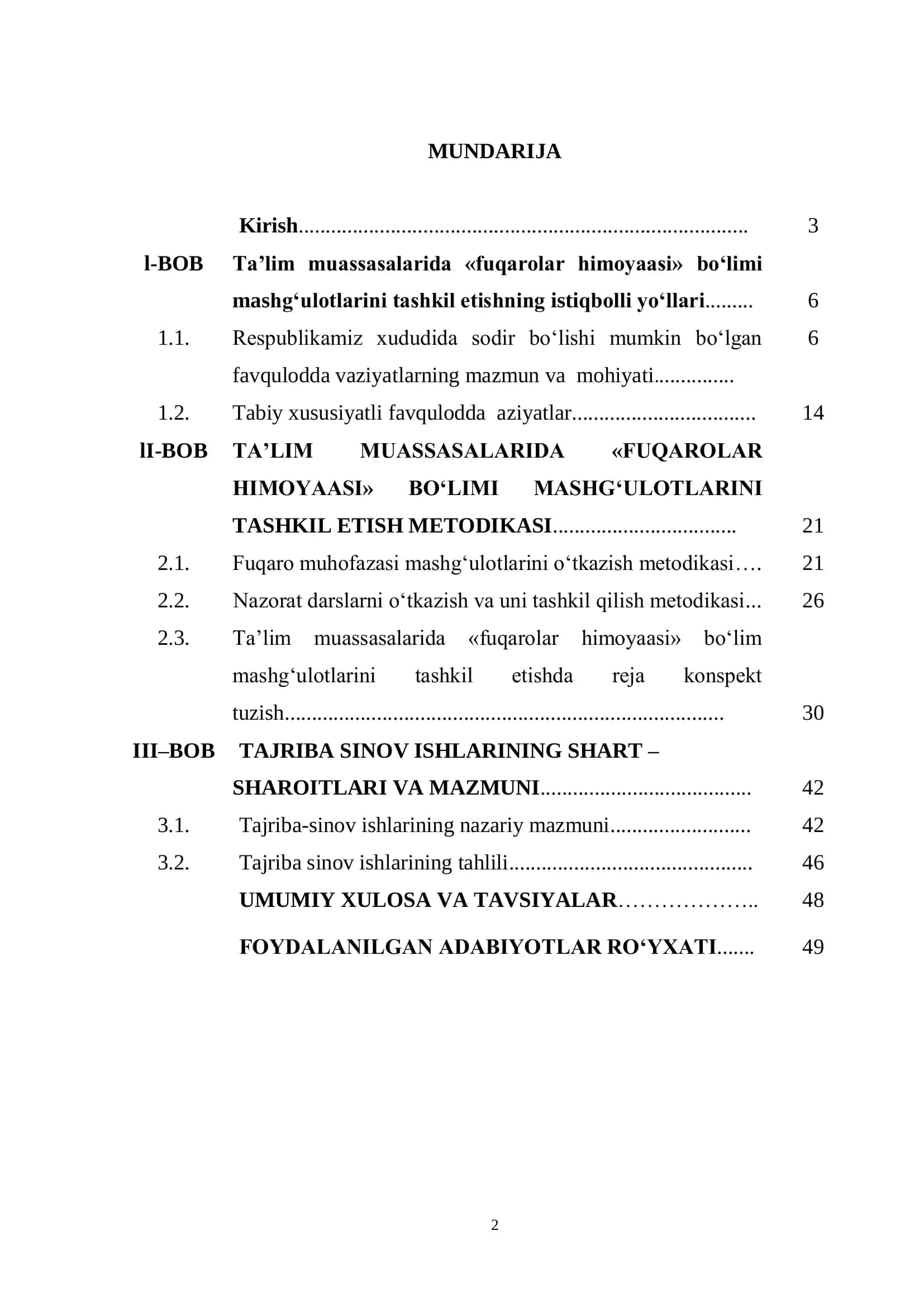 Ta’lim muassasalarida «Fuqarolar himoyaasi» bo‘limi mashg‘ulotlarini o‘qitish metodikasi (YOCHQBT dasturi bo‘yicha) 2