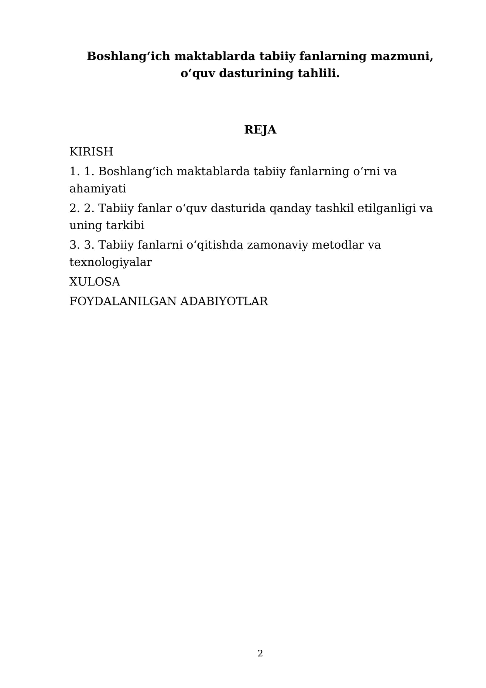 Boshlang‘ich maktablarda tabiiy fanlarning mazmuni, o‘quv dasturining tahlili 2