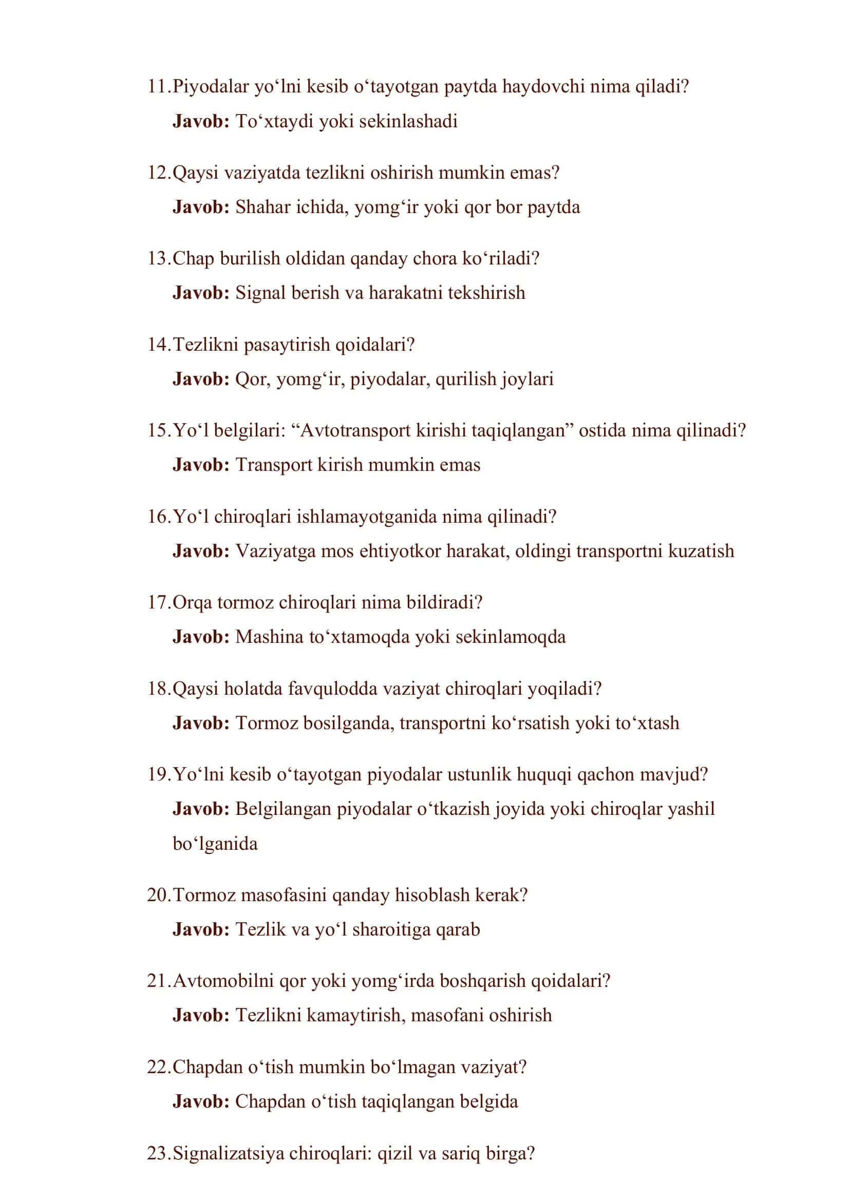 Haydovchilik Guvohnomasi Imtihoni (PRAVA) 2