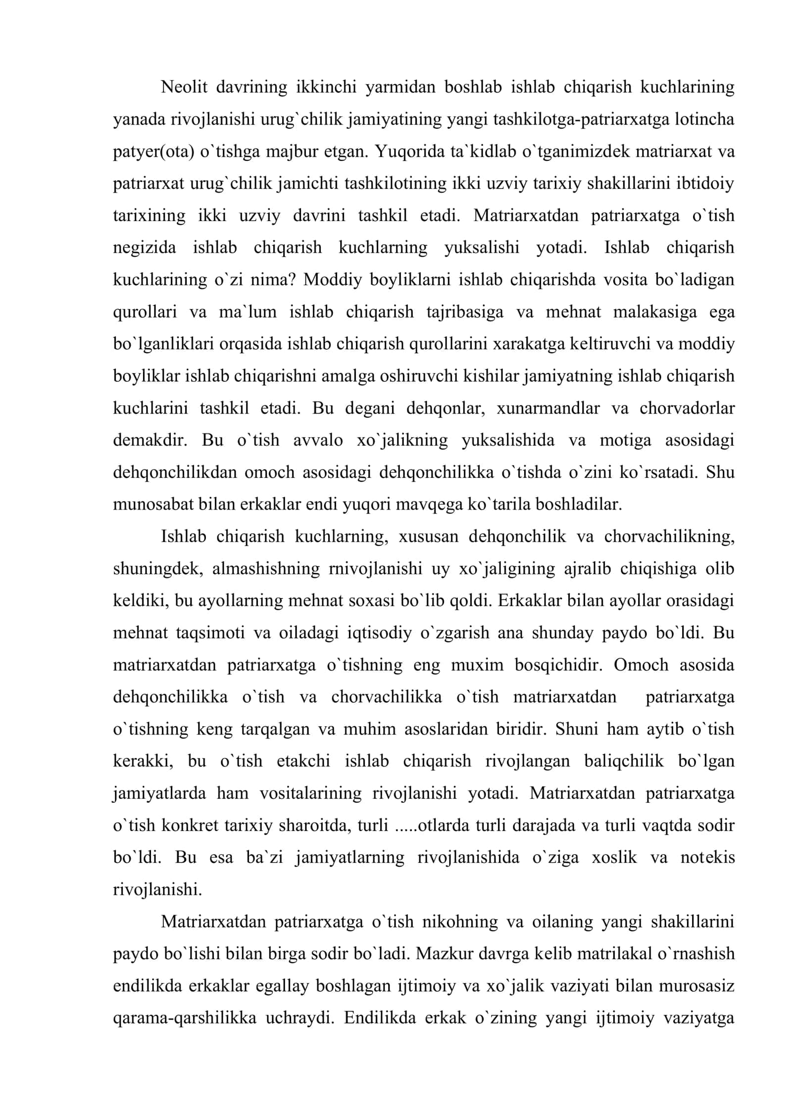 Ibtidoyi jamiyatda urug` jamoalarini yemirilishi 2