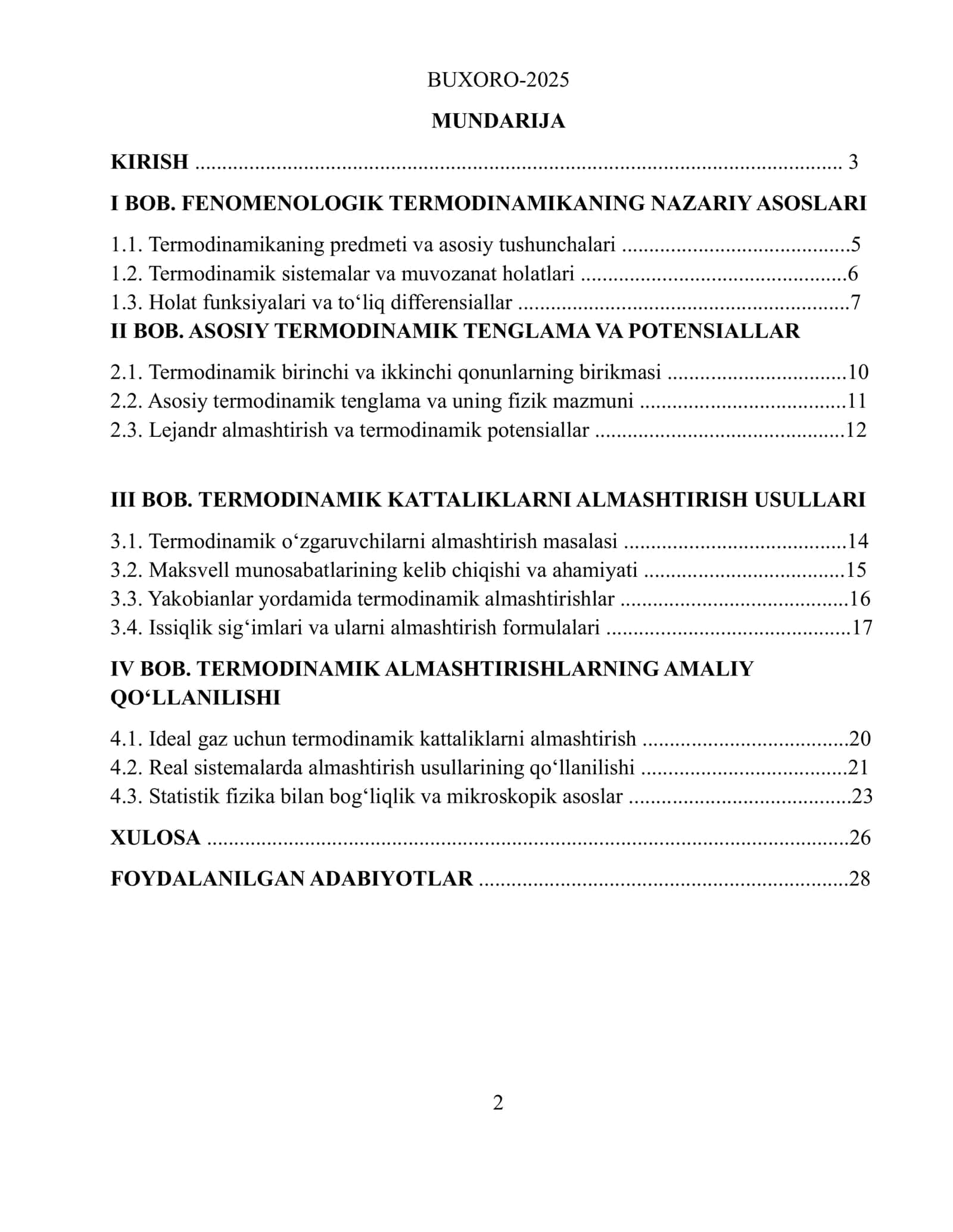 Mustaqil ish. Termodinamika va statistik fizika fanidan mustaqil ish 2