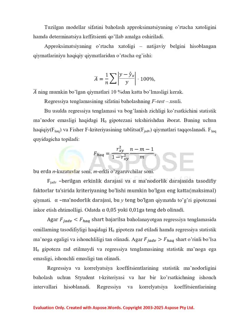 Yakuniy nazorat ishi – Regressiya va korrelyatsion tahlil 2