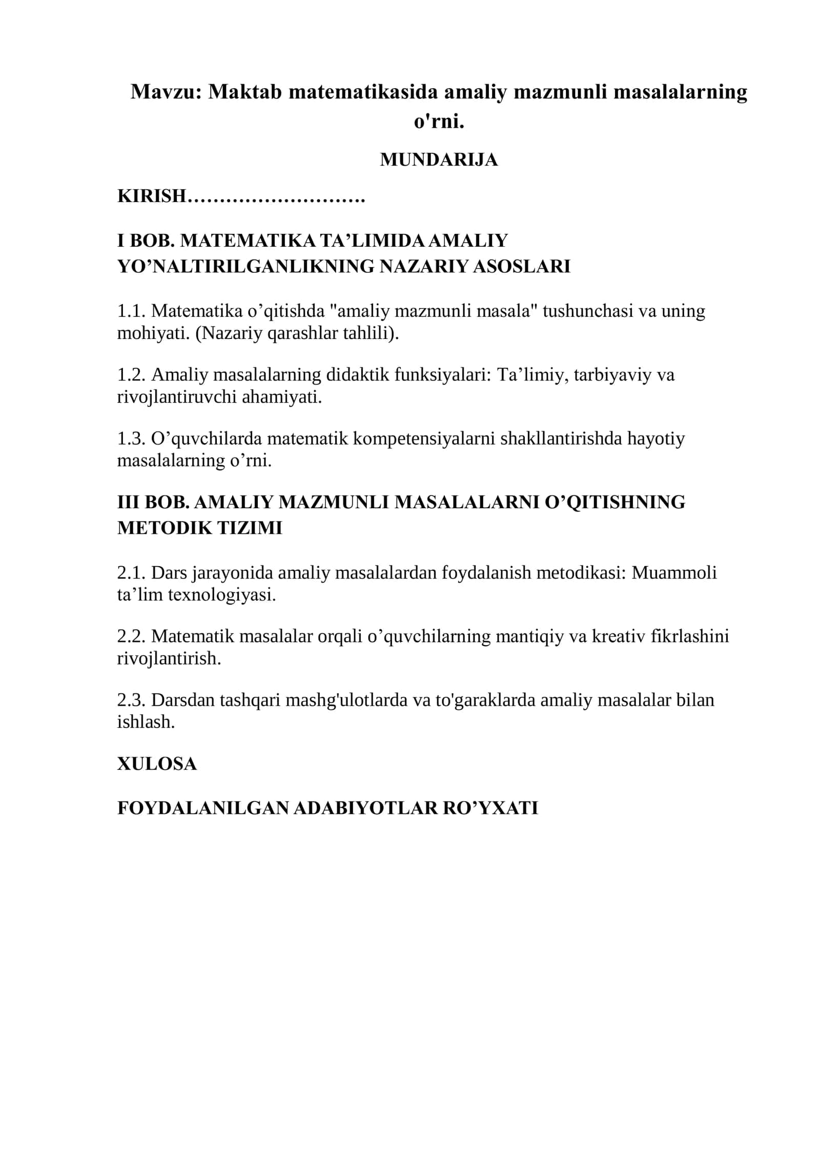 Maktab matematikasida amaliy mazmunli masalalarning o'rni 2