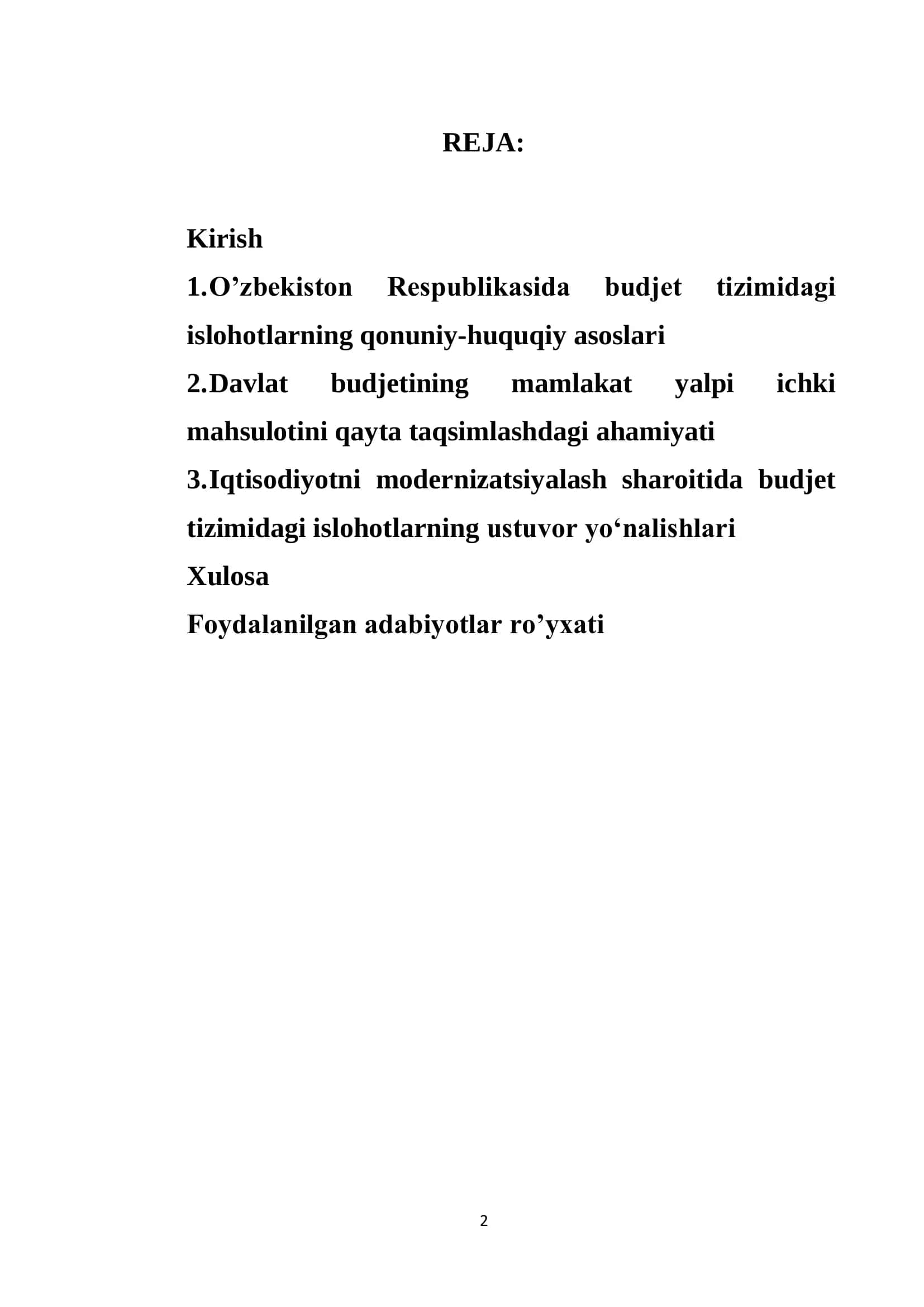 O’zbekiston Respublikasi budjet tizimini isloh qilishning dolzarb muammolari 2