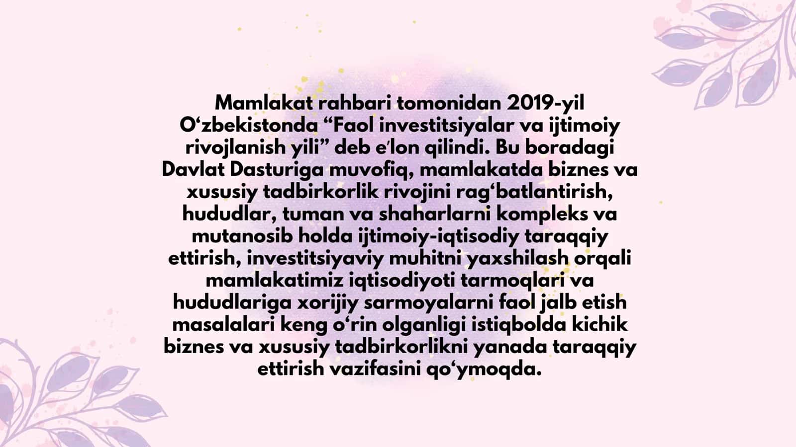 O‘zbekiston xalq xo‘jaligining yangi istiqbollari. 2