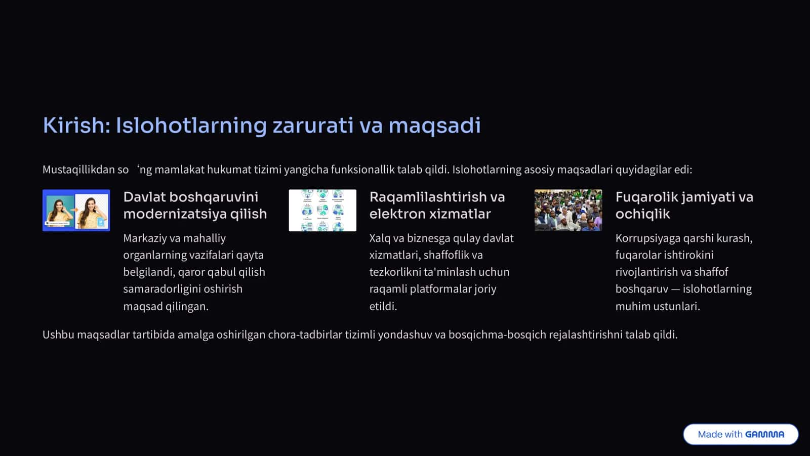Mustaqillik yillarida davlat boshqaruvi tizimida amalga oshirilgan islohotlar 2
