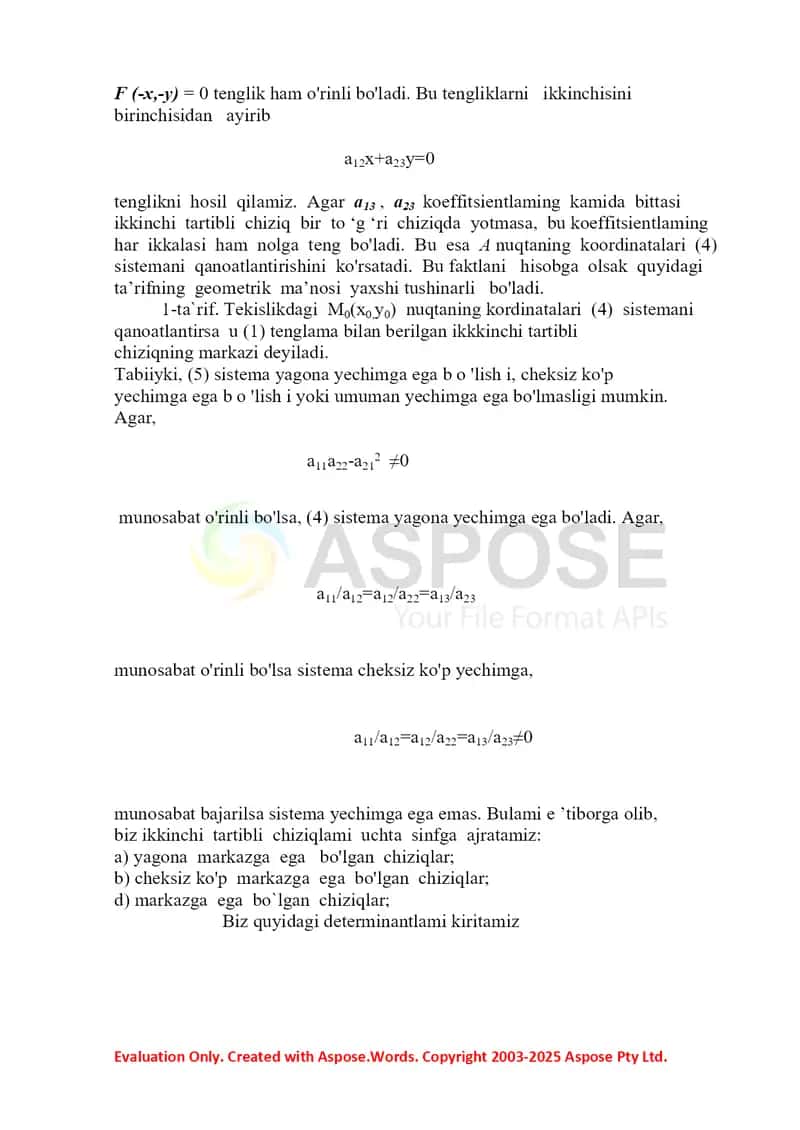 Ikkinchi tartibli chiziq markazi va uning xossalari 2