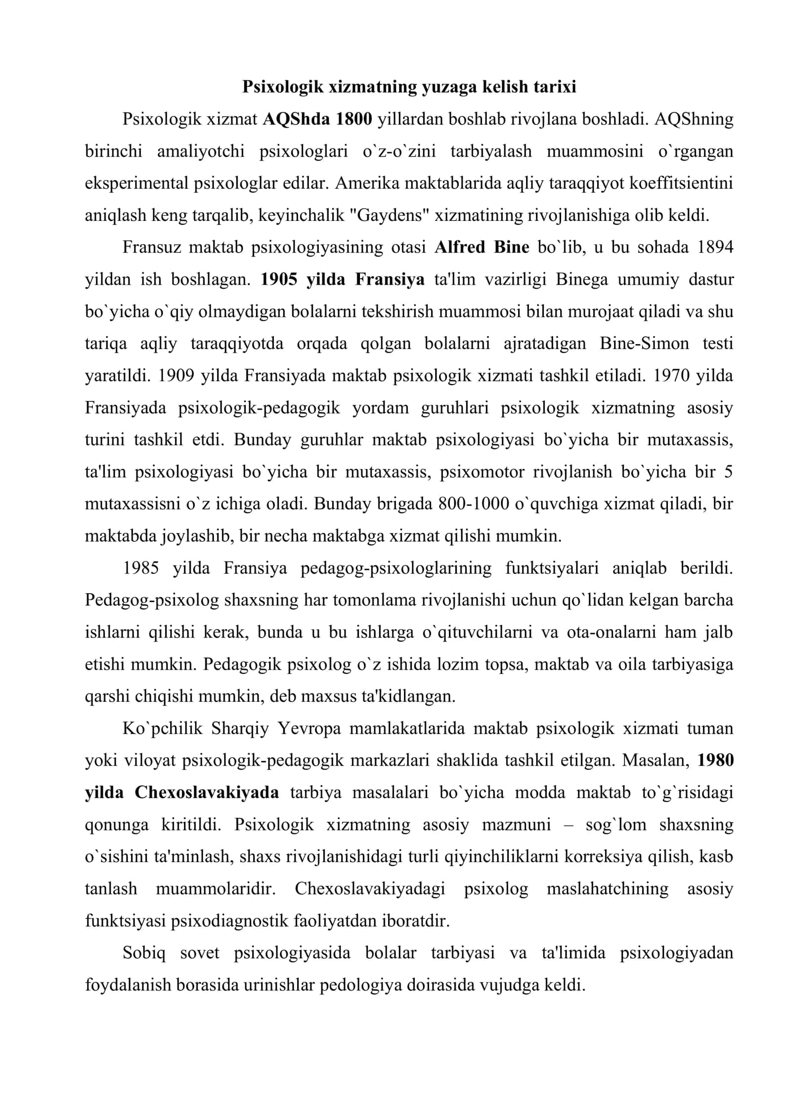 Psixologik xizmatni tashkil etishning umumiy mezonlari 2