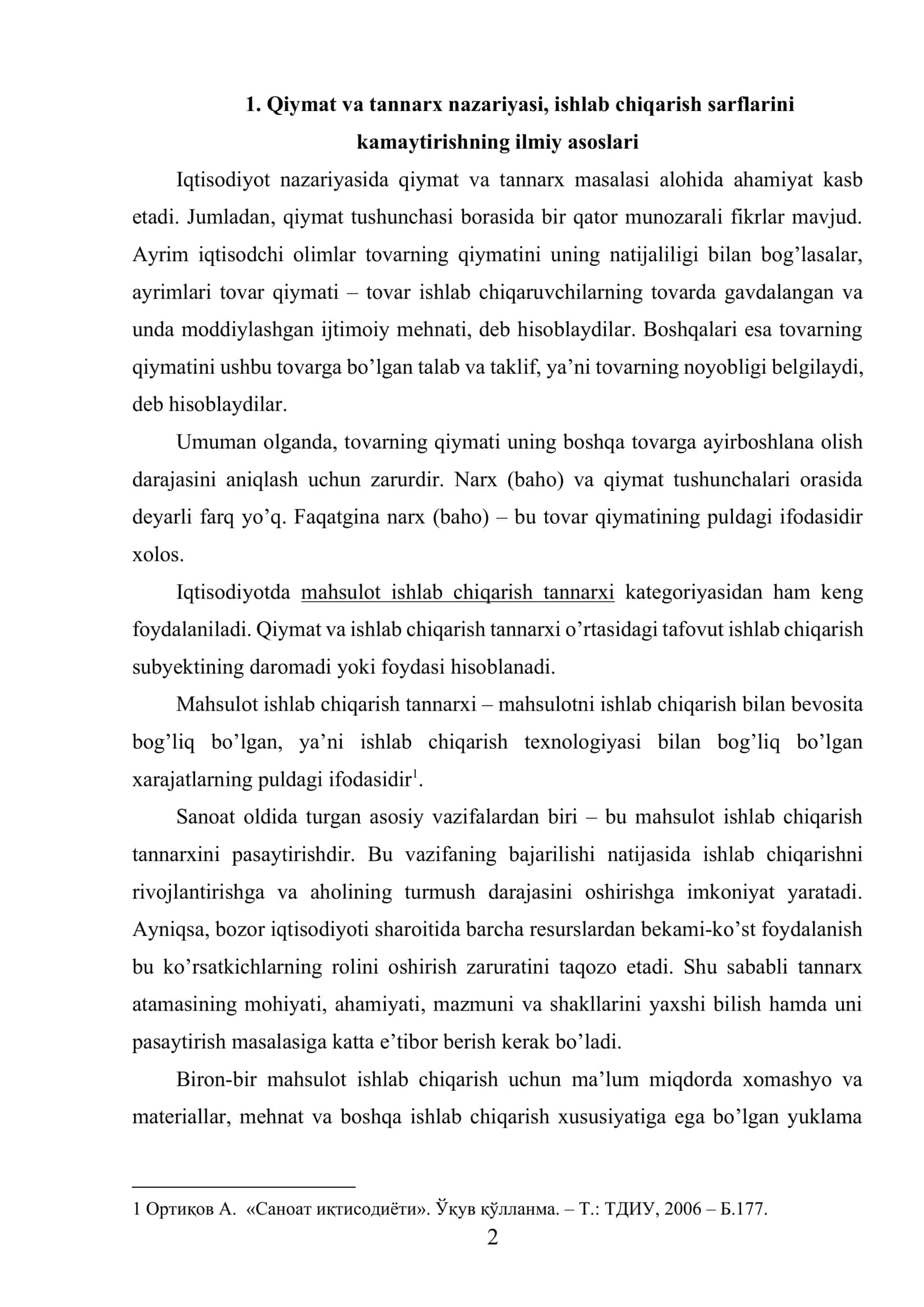 Sanoatda tannarx, foyda va ishlab chiqarish rentabelligi 2