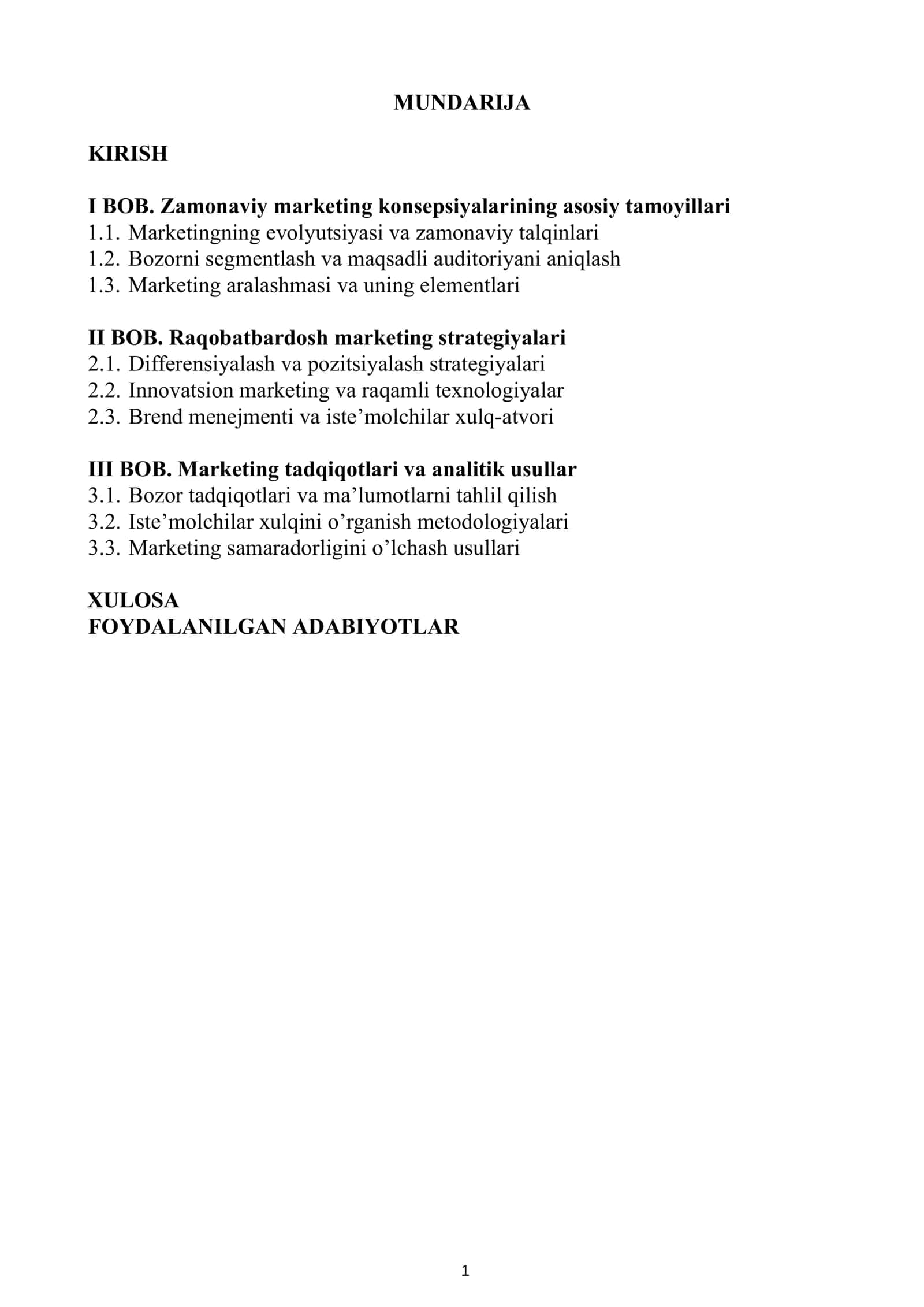 MARKETING FANI FANIDAN TAYYORLAGAN KURS ISHI 2
