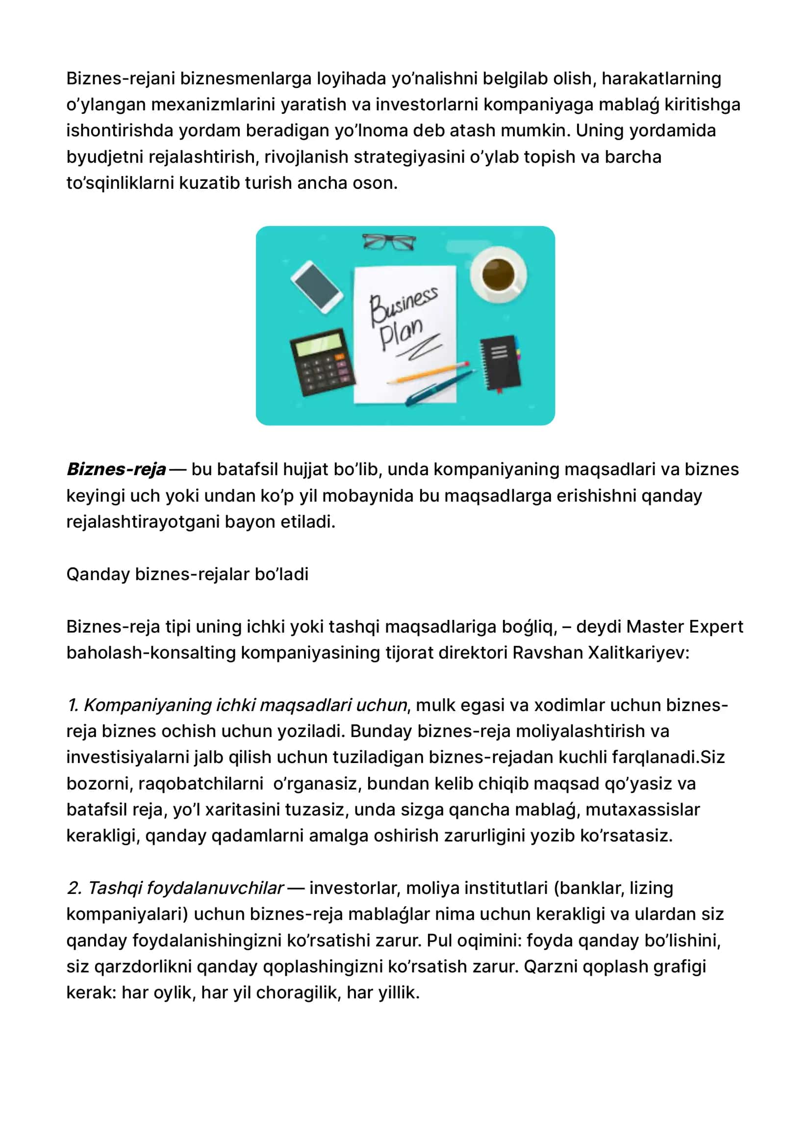 Biznes reja qanday yozish kerakligi haqida qoʻllanma 2