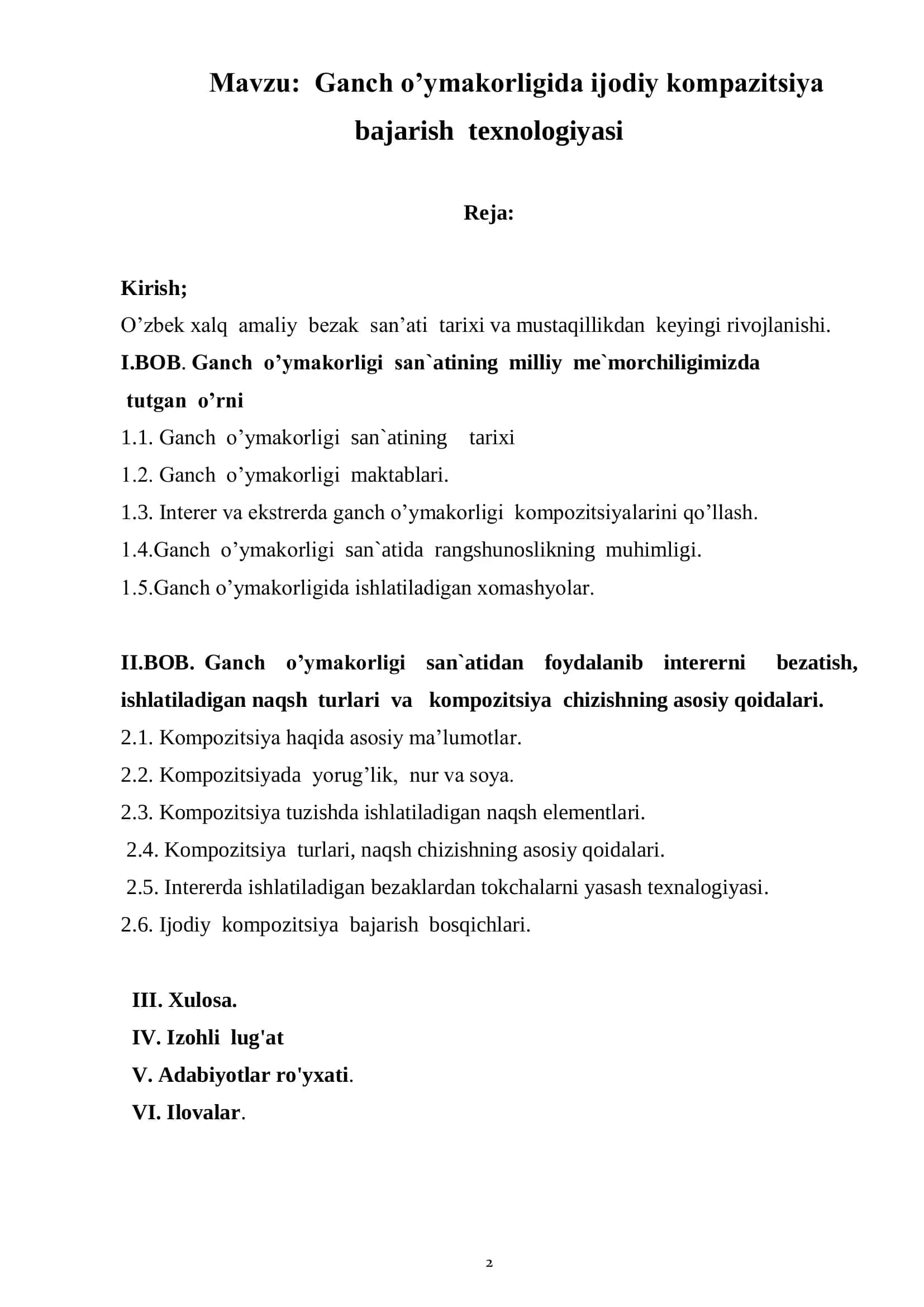 Ganch o’ymakorligida ijodiy kompazitsiya bajarish texnologiyasi 2