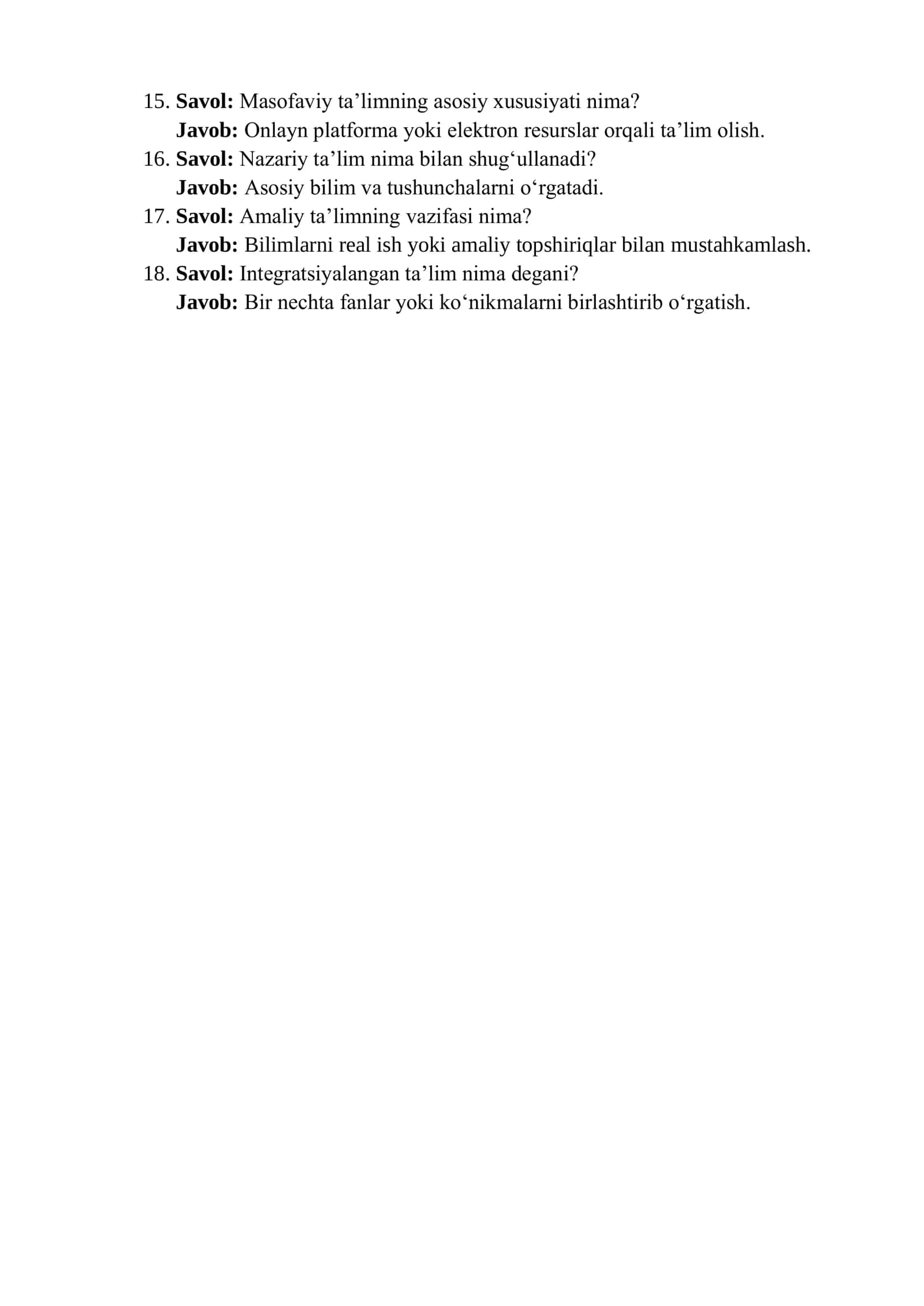 PEDAGOGIKA OCHIQ TESTLAR 2