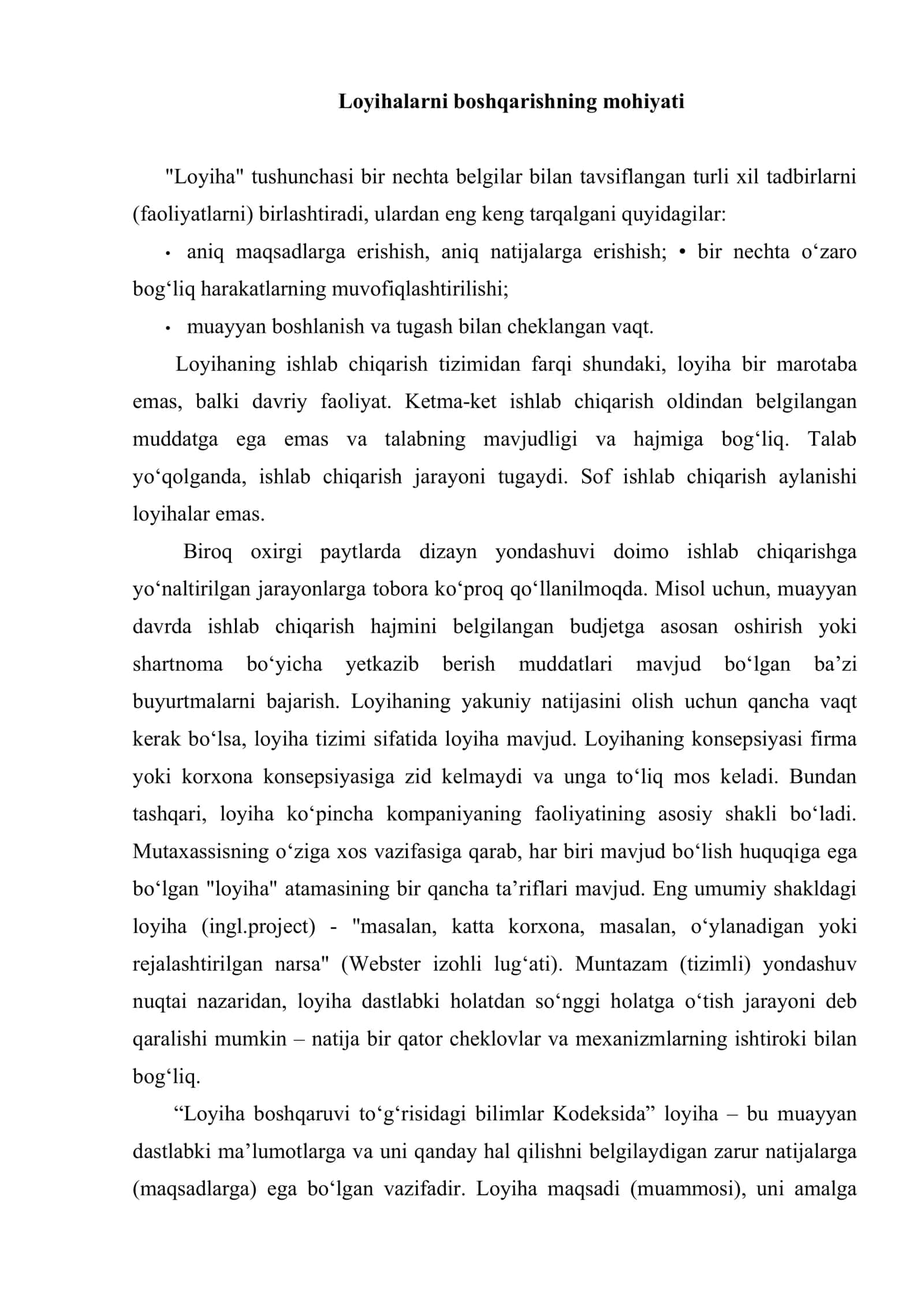 Loyihalarni boshqarishning mohiyati 2