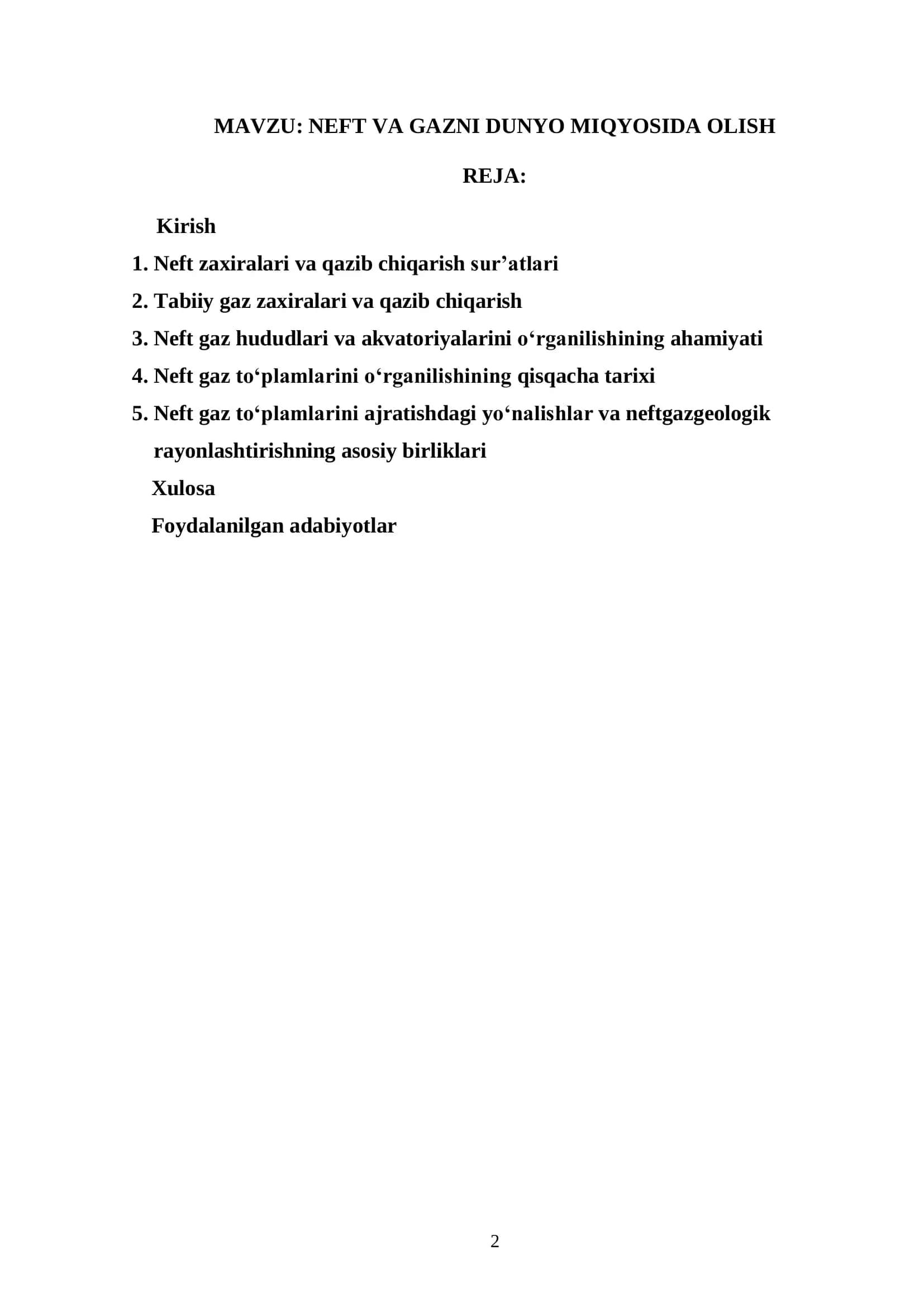 Neft va gazni dunyo miqyosida olish 2