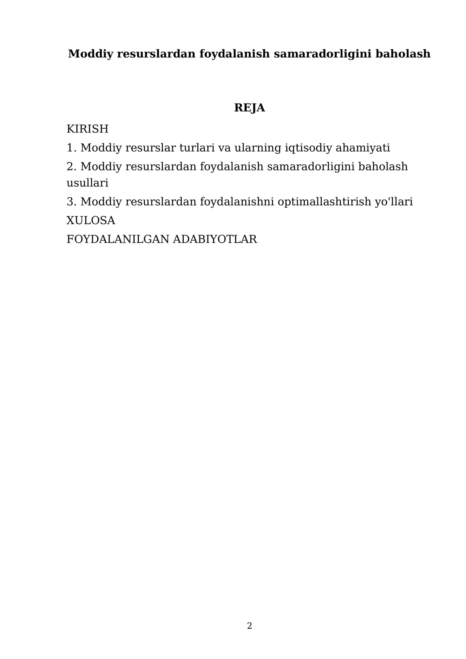 Moddiy resurslardan foydalanish samaradorligini baholash 2