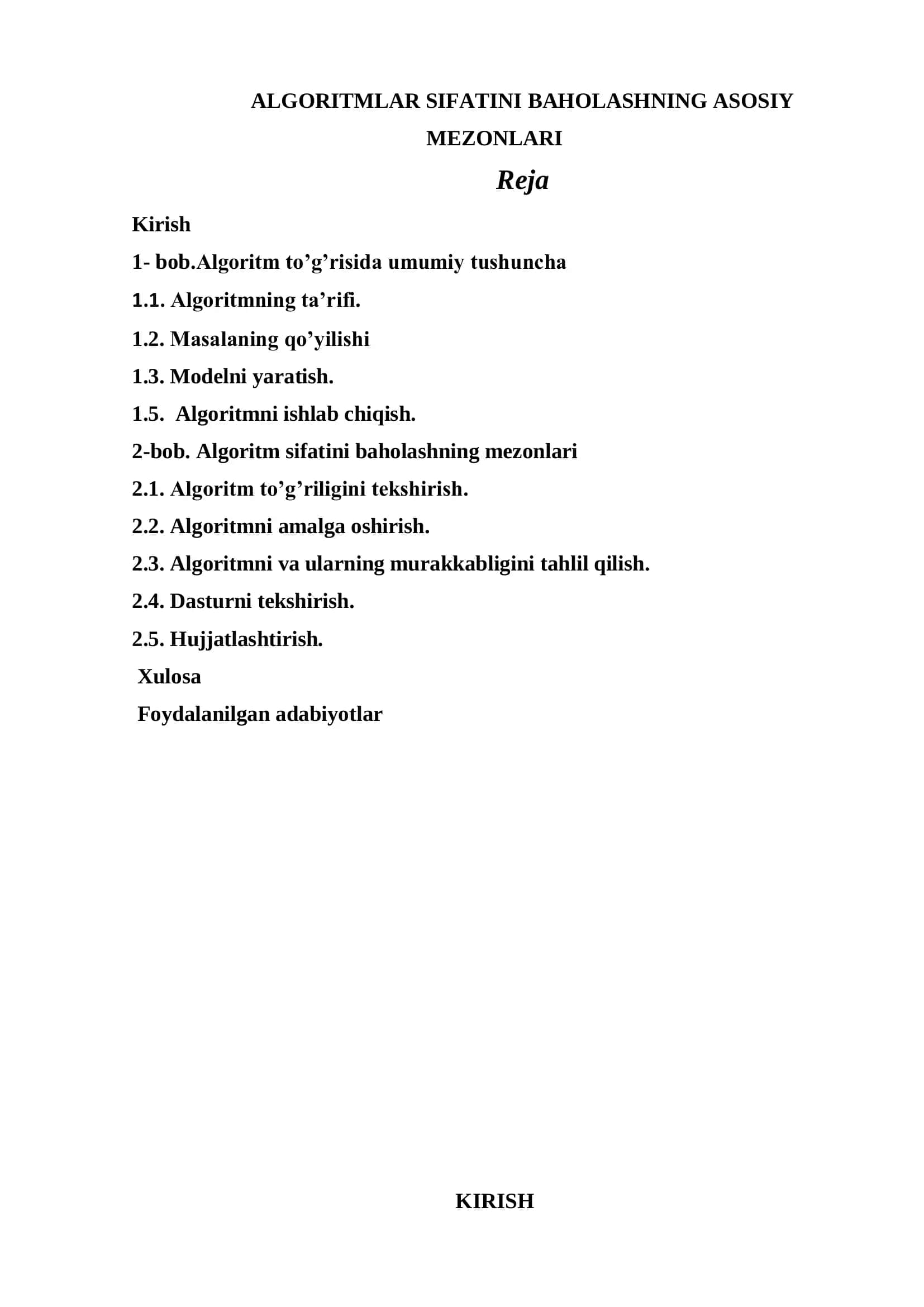 Algoritmning sifatini baholashning asosiy mezonlari 2