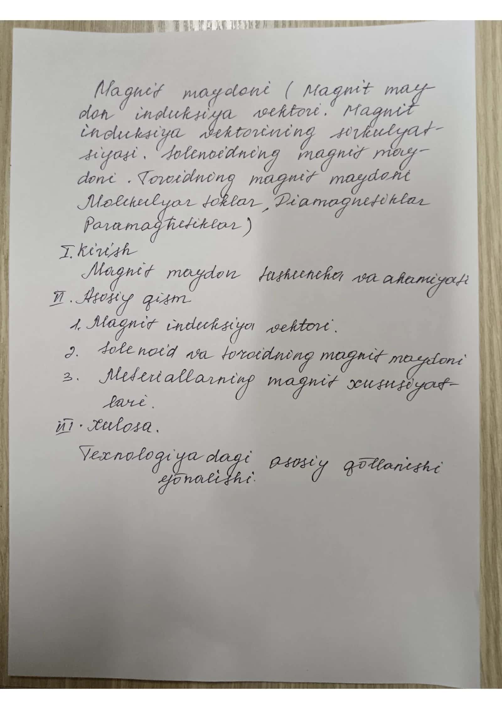 Magnit maydoni (Magnit maydon induksiya vektori. Magnit induksiya vektorining sirkulyatsiyasi. Solenoidning magnit maydoni. Toroidning magnit maydoni. Molekulyar toklar. Diamagnetiklar. Paramagnetiklar. Ferromagnetiklar) 2