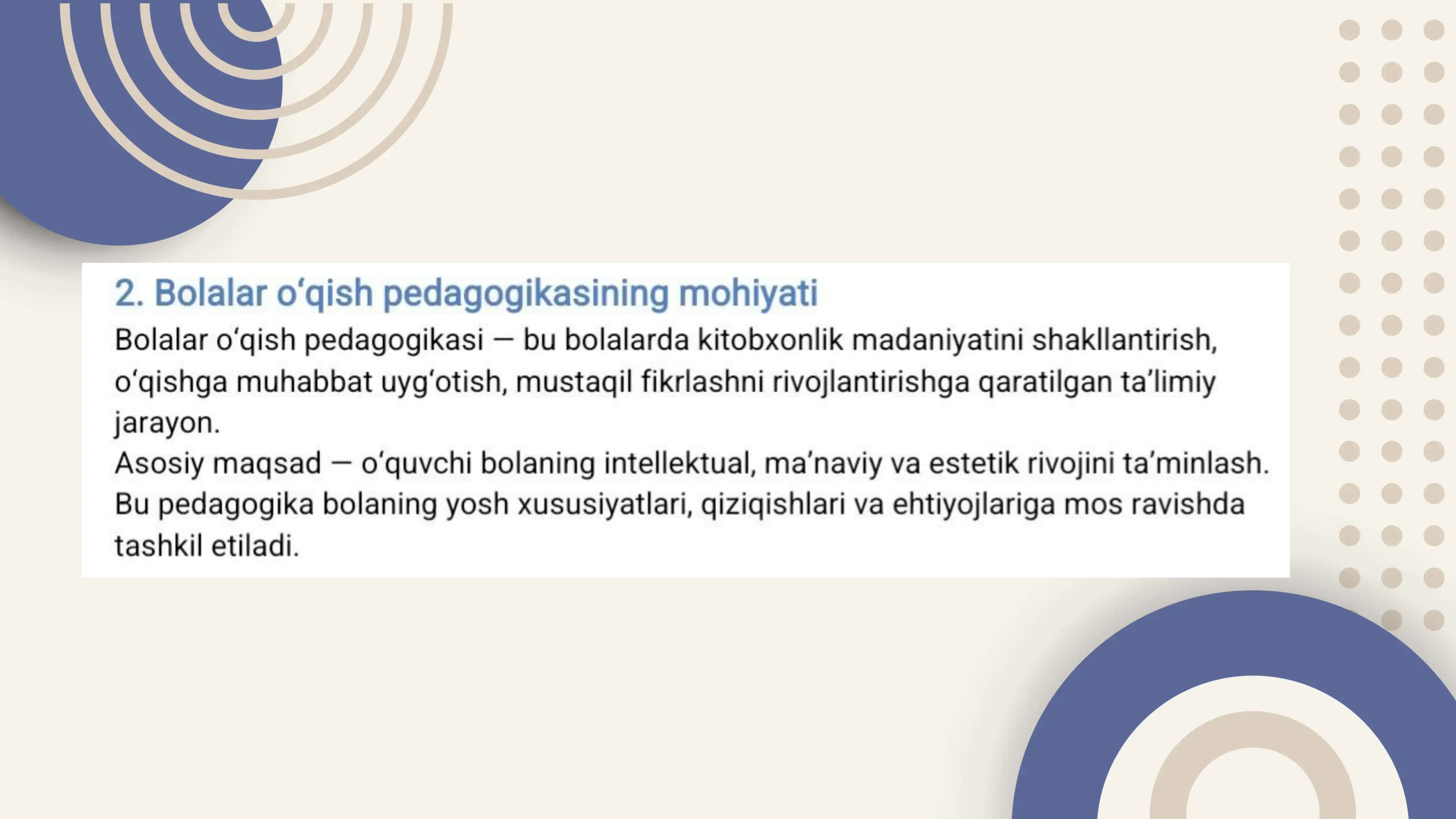 BOLALAR O'QISH PEDAGOGIKASINI SHAKLLANTIRISHNING SHART-SHAROITLARI 2