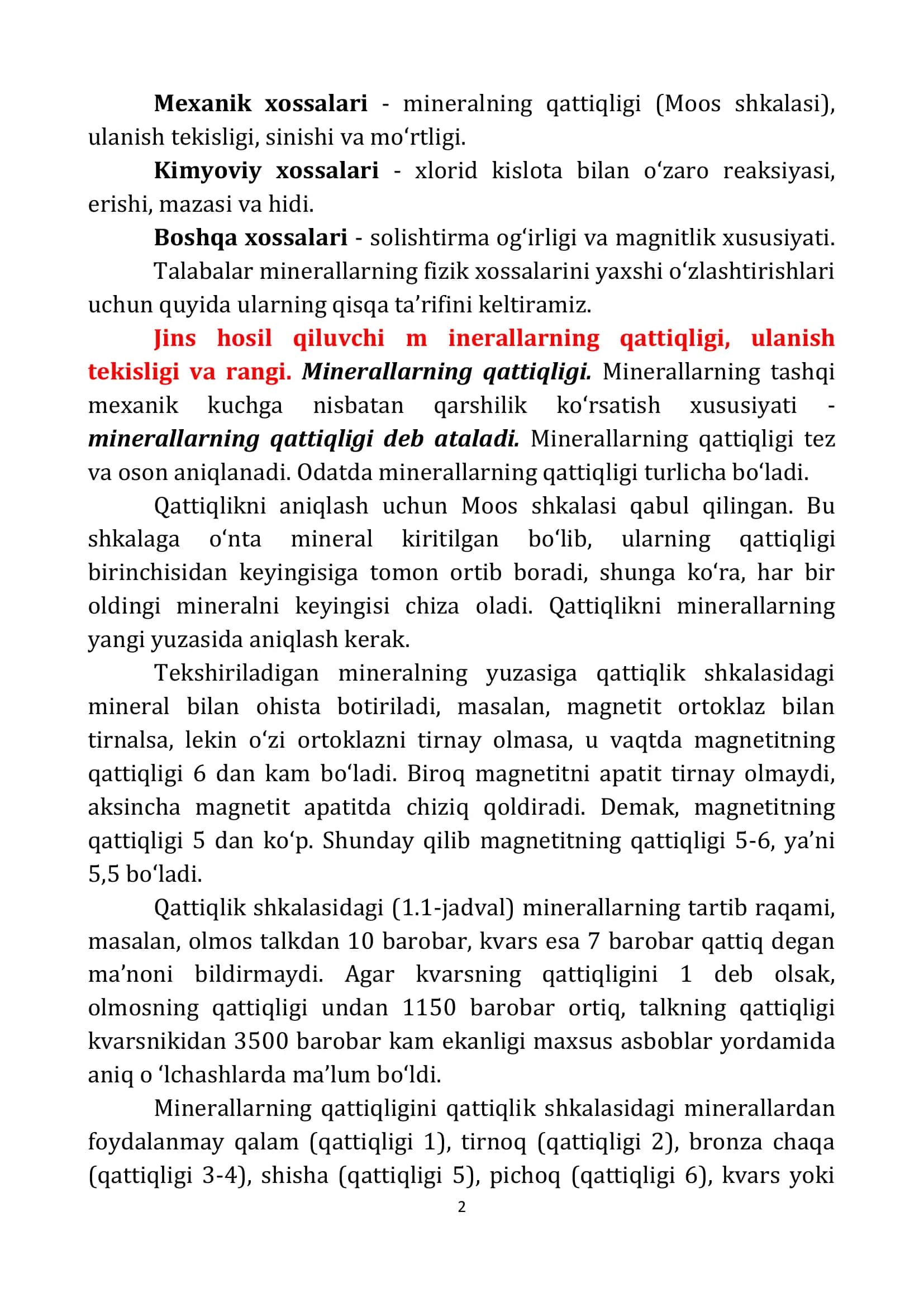 Jins hosil qiluvchi inerallarning fizik xususiyatlari 2