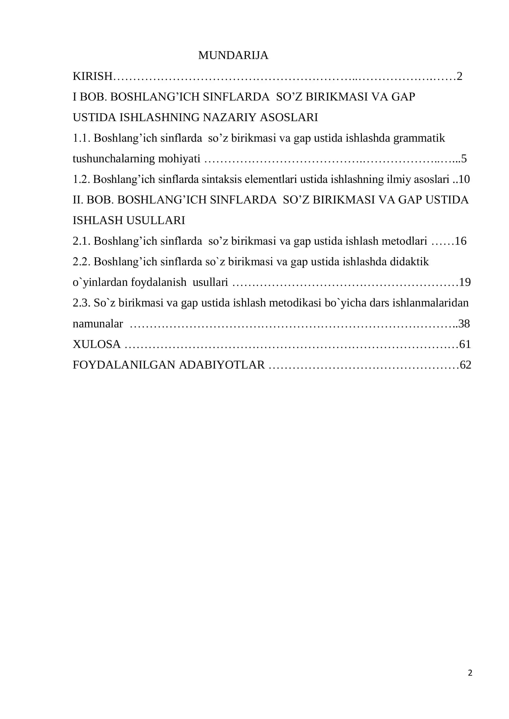 Boshlang`ich sinflarda so`z birikmasi va gap ustida ishlash metodikasi 2