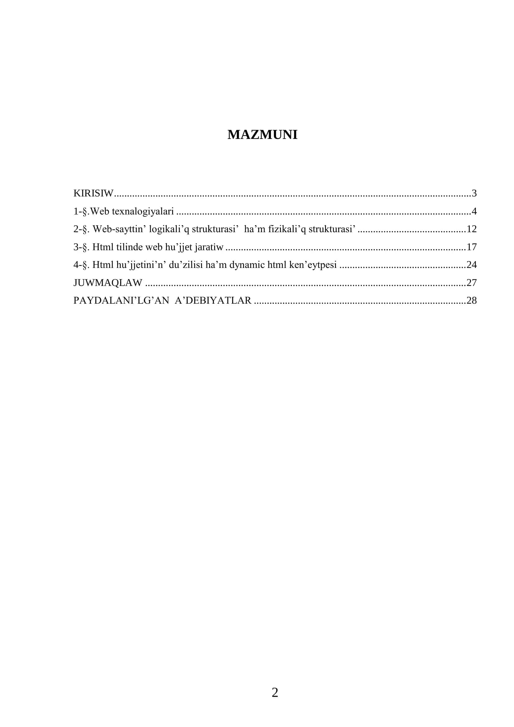 Web Texnalogiyalari Referat 2